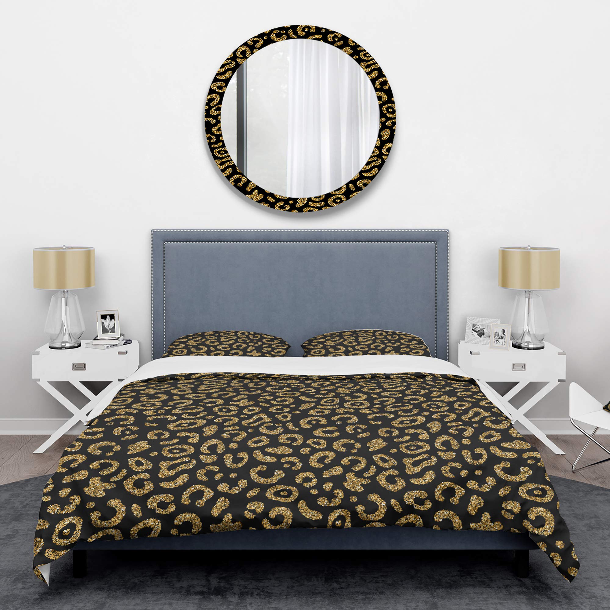 Golden Leopard Print Mid-Century Modern Duvet Cover Set - Twin Size 3-Piece Bedding Set (Duvet Cover + 2 Pillow Shams) - Soft Luxury All-Season Comforter Cover - Perfect for Boho Chic & Retro Home Decor Bedrooms
