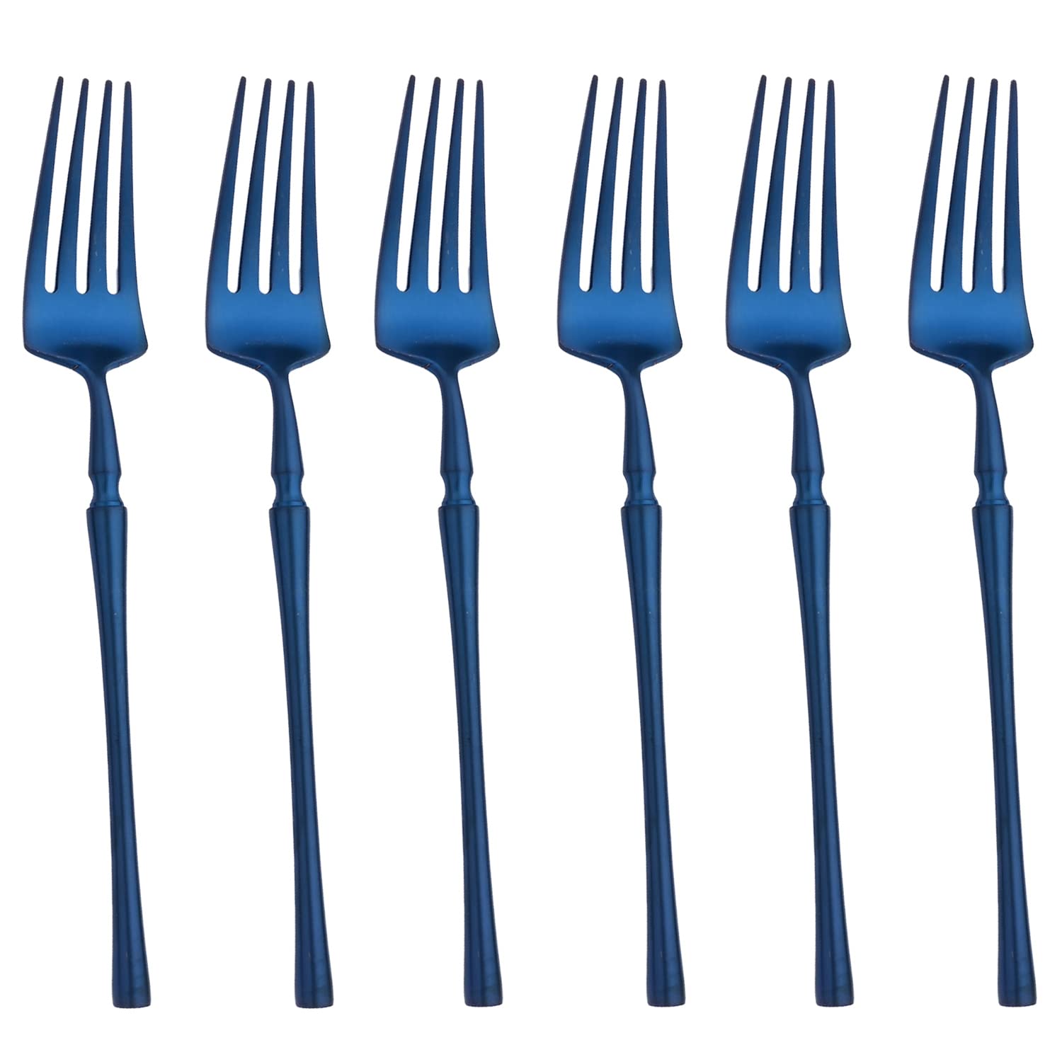 Premium 6-Piece 304 Stainless Steel Dinner Forks Set - Heavyweight Titanium Coated Silverware, Matte Blue Finish (7.87