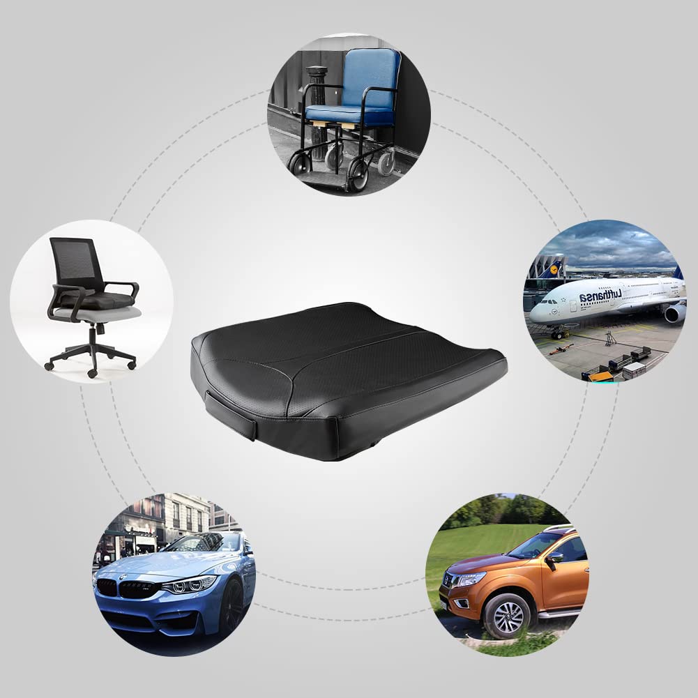 Premium Leather Car Seat Cushion with Memory Foam - Adjustable Height Booster for Short Drivers, Relieves Hip (Coccyx/Tailbone) & Lower Back Pain - Comfortable Butt Pillow for Cars, Trucks & SUVs (Black) - Perfect for Long Commutes, Road Trips & Daily Driving Comfort
