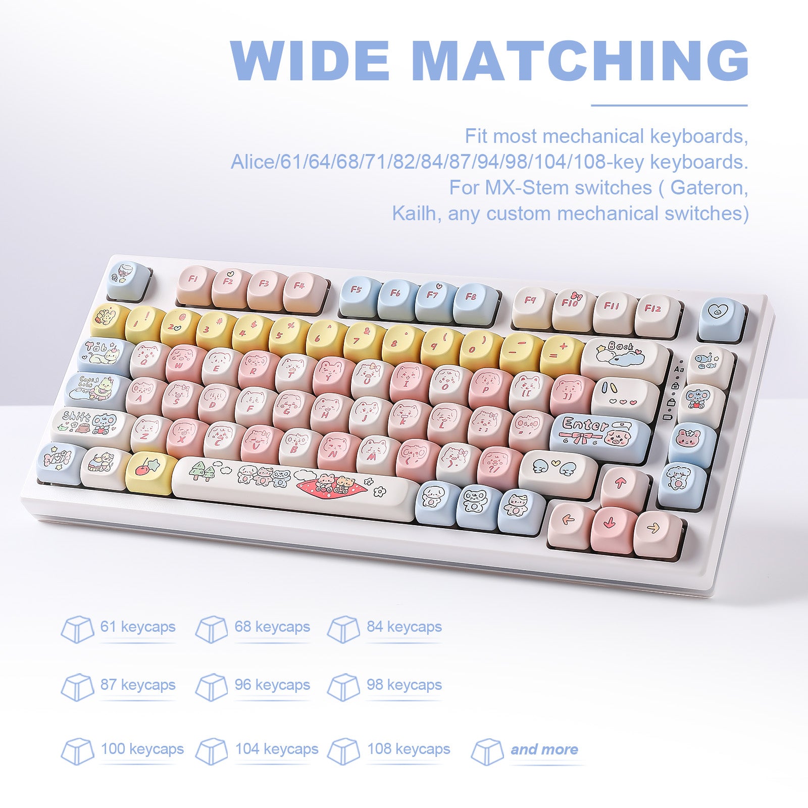 YUNZII Custom Keycap Set - Cherry MX Compatible, PBT Material, MOA Profile for Mechanical Keyboards - Perfect for Gaming, Typing & Office Use