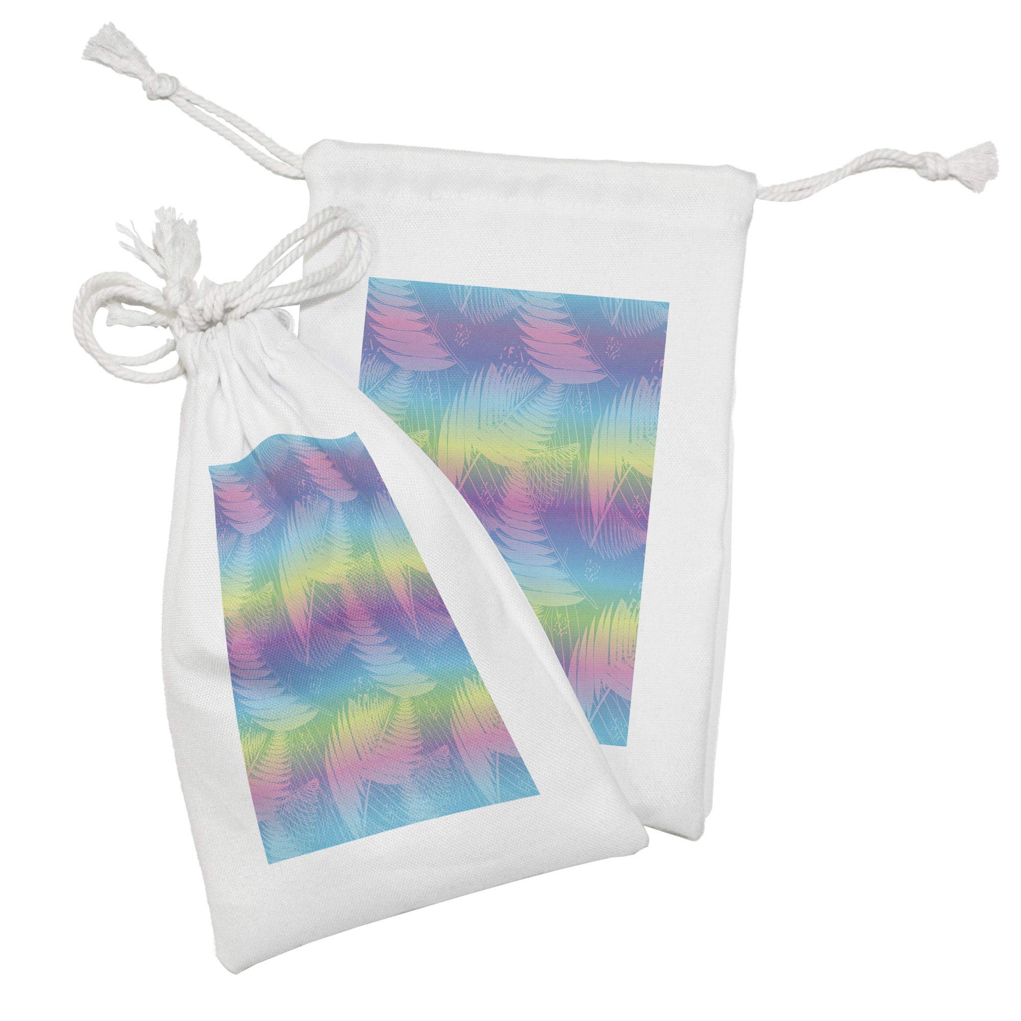 Ambesonne Rainbow Ombre Fabric Pouch Set of 2 - Tropical Exotic Branches & Abstract Lines Drawstring Bags (9