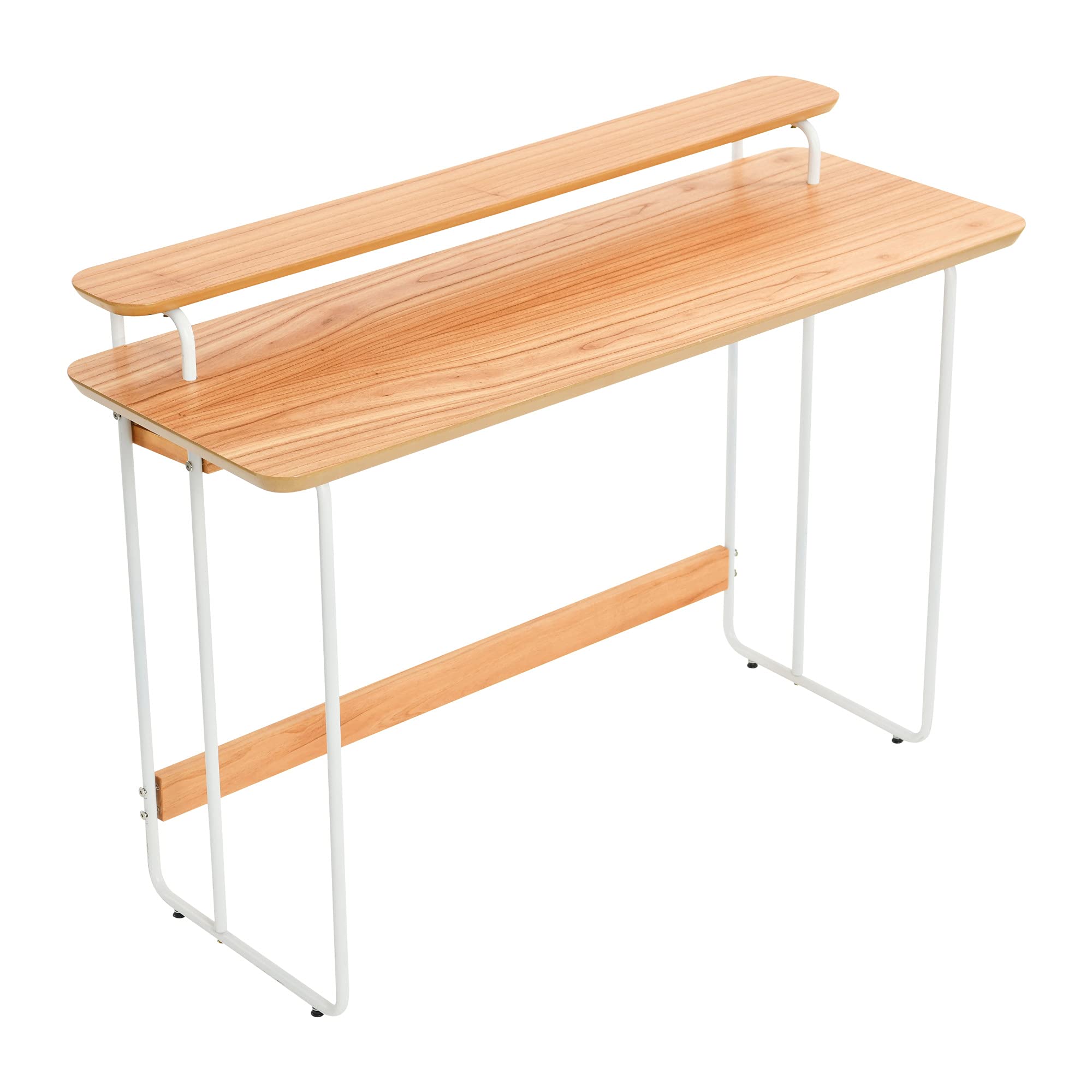 Mid-Century Modern Computer Desk - Genuine Wood Veneer & Rounded Metal Frame - Boho Home Office Desk for Bedroom, Study & Workspace | Perfect for Remote Work & Small Space Living