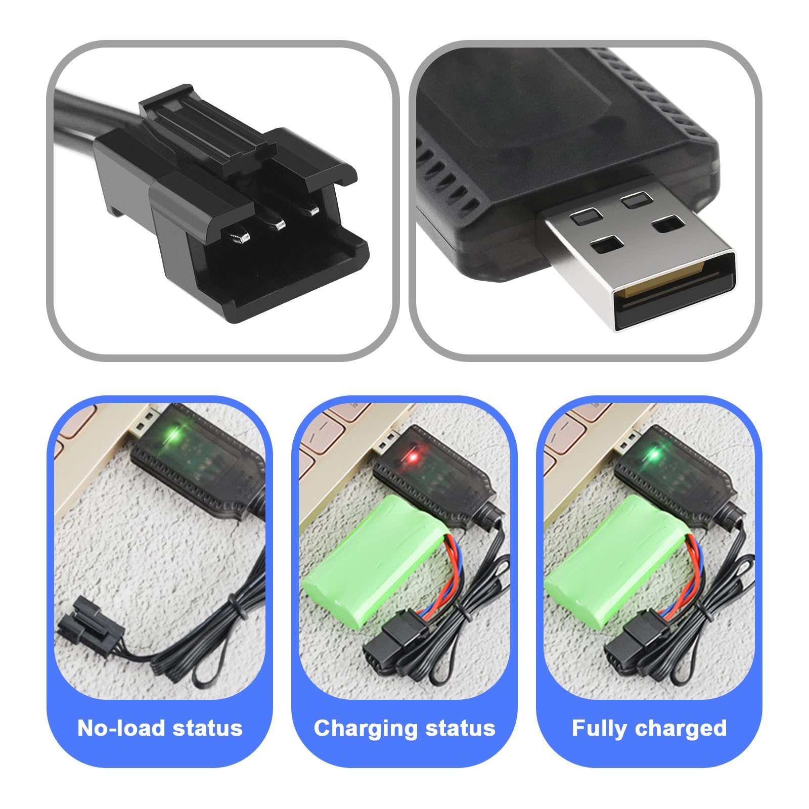 2Pcs SM-3P to USB Charging Cable for LiPo Batteries - Compatible with RC Cars, Drones, Remote Control Toys, LED Lights & Security Devices - Fast Charging Accessory with SM-3P Connector (Perfect for Hobbyists & DIY Electronics Projects)