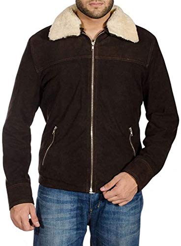 Rick Grimes The Walking Dead Season 5 Suede Fur Collar Brown Leather Jacket - Men's Cosplay Costume, Halloween Outfit & TV Show Replica (Size L) | Perfect for Comic Con, Halloween Parties & Walking Dead Fan Events