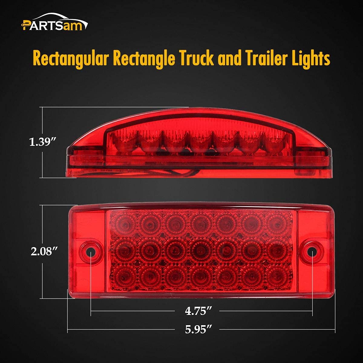 Partsam 12Pcs 2x6 LED Trailer Lights - Waterproof 12V Rectangular Side Marker & Turn Signal Lights with 21 Diodes & Reflectors (2 Red + 10 Amber) - Perfect for Trucks, Trailers, RVs & Commercial Vehicles