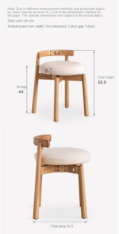 Modern Oak Solid Wood Rotating Makeup Stool with Soft Cushion - Perfect for Vanity, Dressing Room & Bedroom Decor