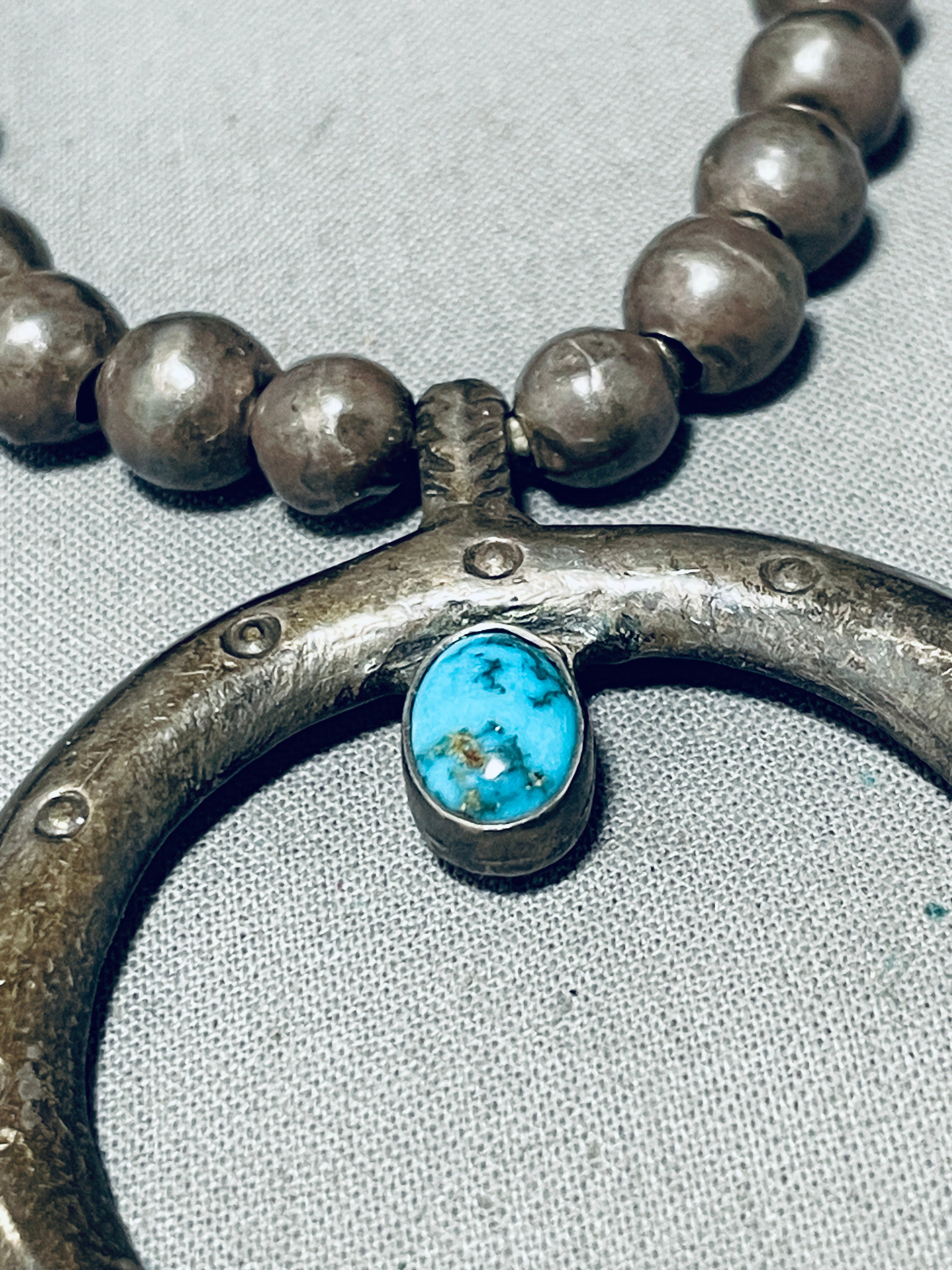 1920s Vintage Native American Navajo Turquoise Coin Silver Openwork Necklace - Authentic Southwest Jewelry for Boho Fashion & Special Occasions