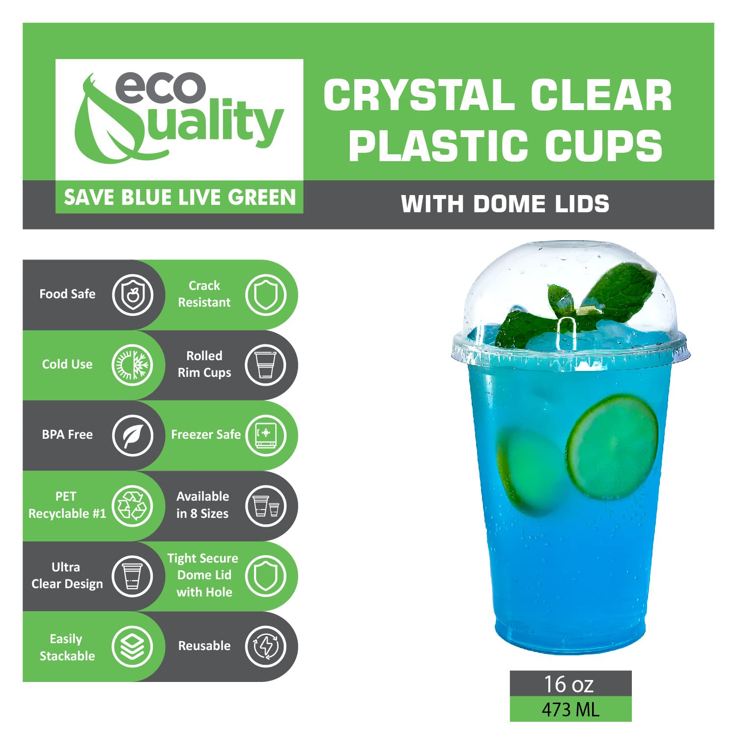 16 oz Clear Plastic Disposable Cups with Dome Lids - 500 Pack | Iced Coffee, Smoothie, Juice, Soda & Cocktail Drink Cups | Perfect for Coffee Shops, Bubble Tea, Parties, Events & Takeout