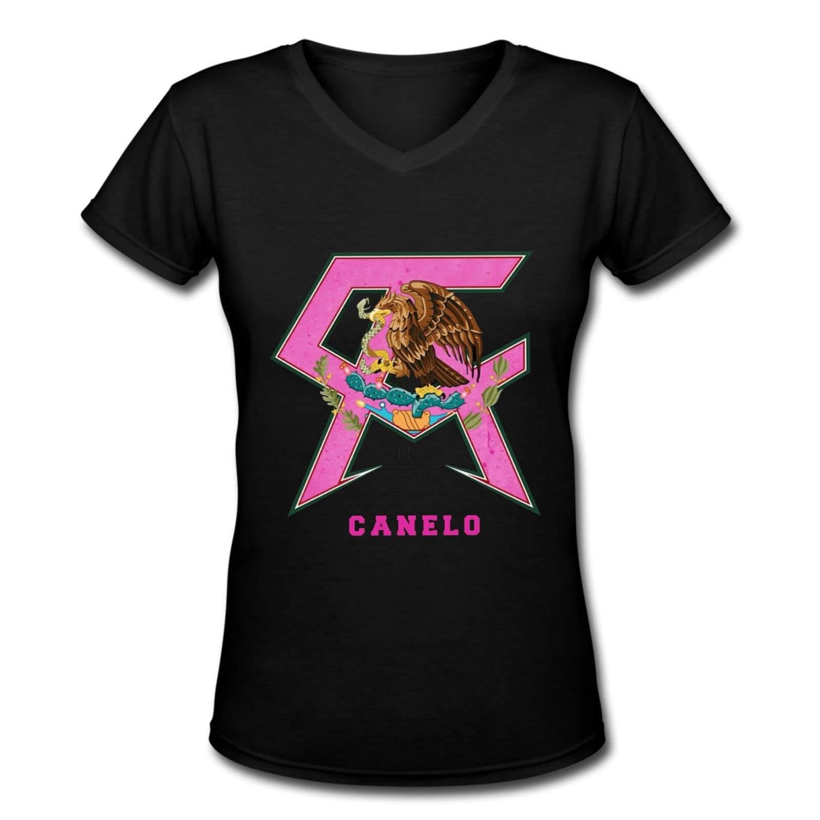 Canelo Alvarez Women's Short-Sleeve V-Neck T-Shirt - Breathable Basic Tee for Teachers & Workwear | Casual Comfort Top in Medium Black