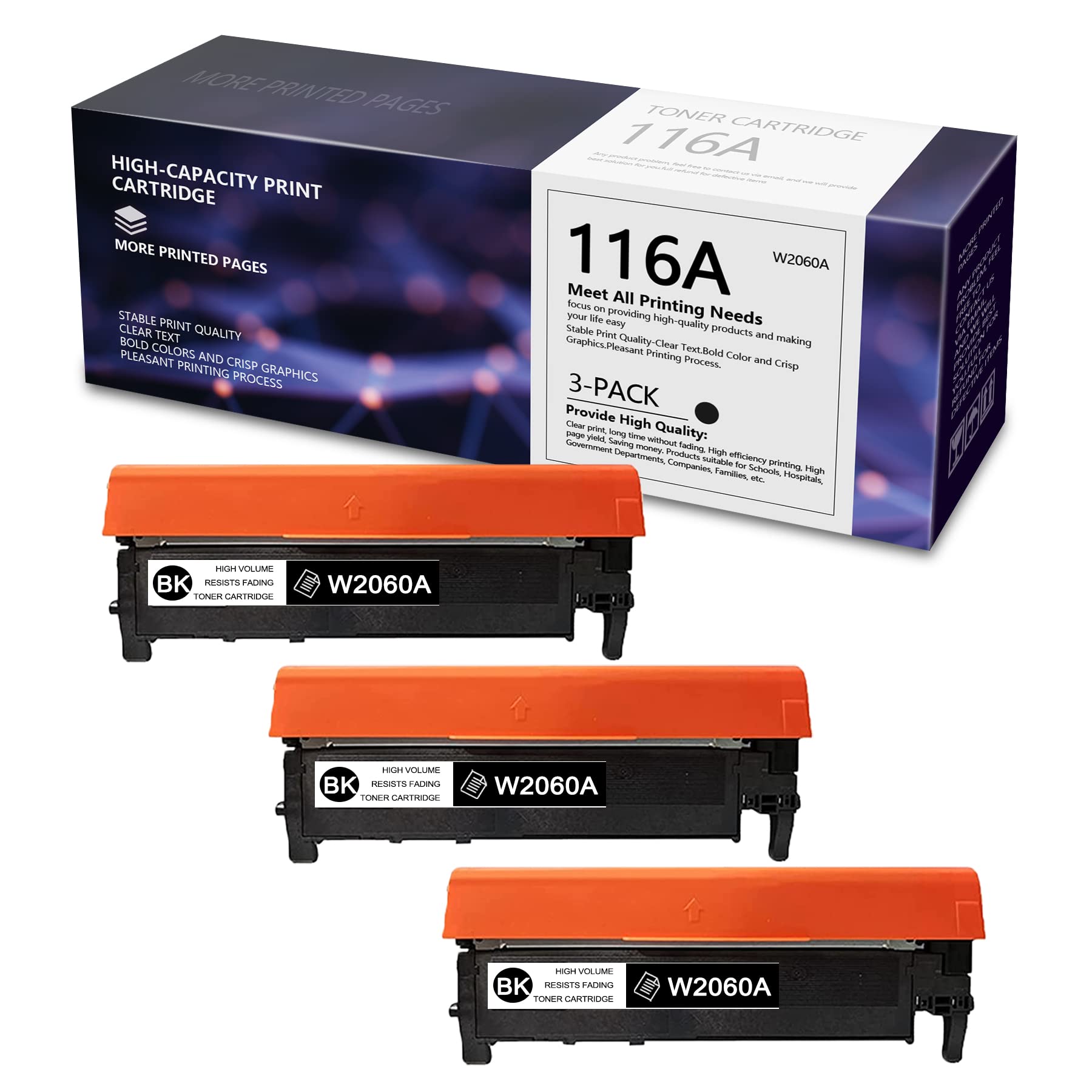 Viviansky 3-Pack Black W2060A Compatible Toner Cartridge with Chip for HP 150w MFP 178nw 150a MFP 179fnw Printers - High-Quality Replacement for Home & Office Printing Needs