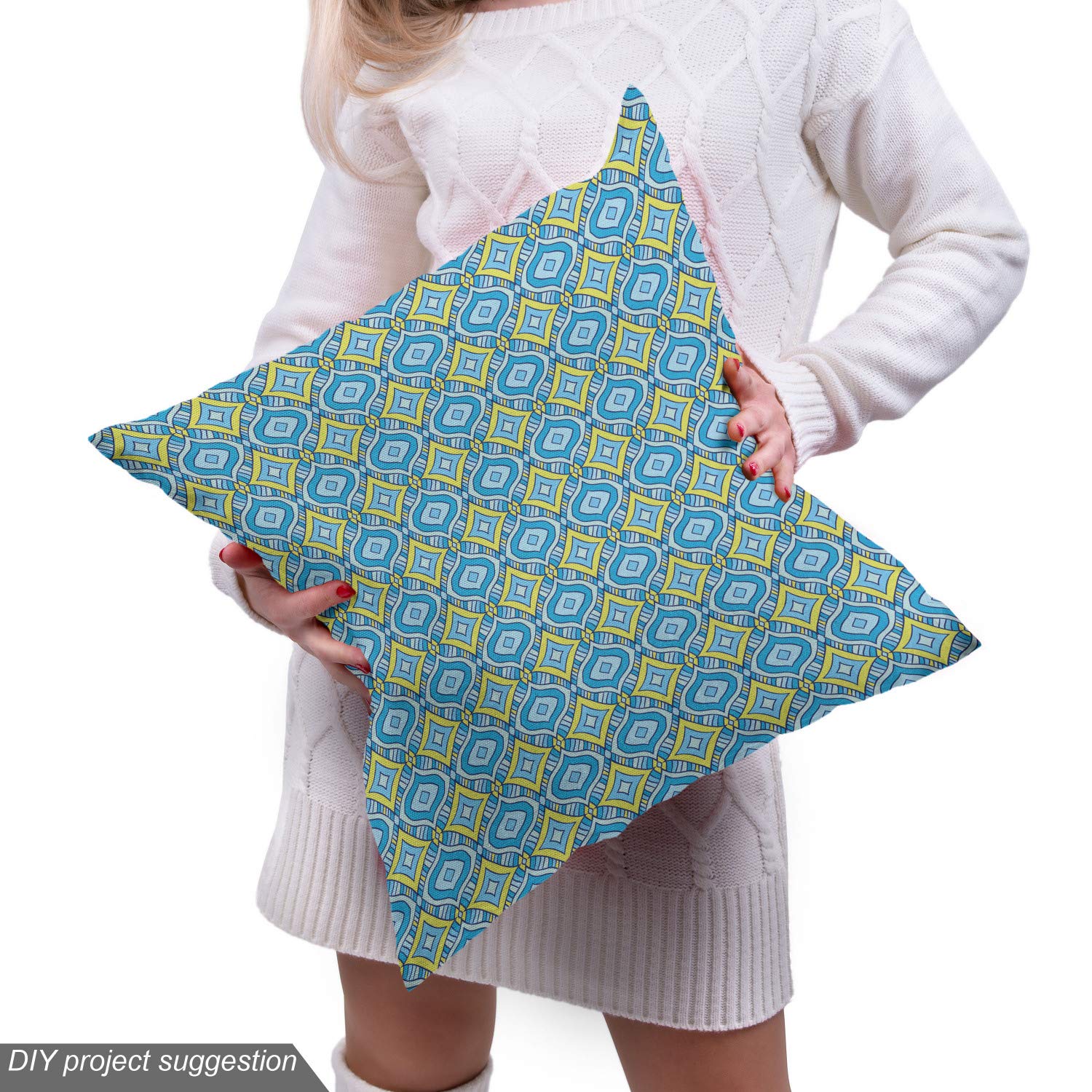 Abstract Rhombus Mosaic Fabric - Blue & Yellow Upholstery Material for Home Decor