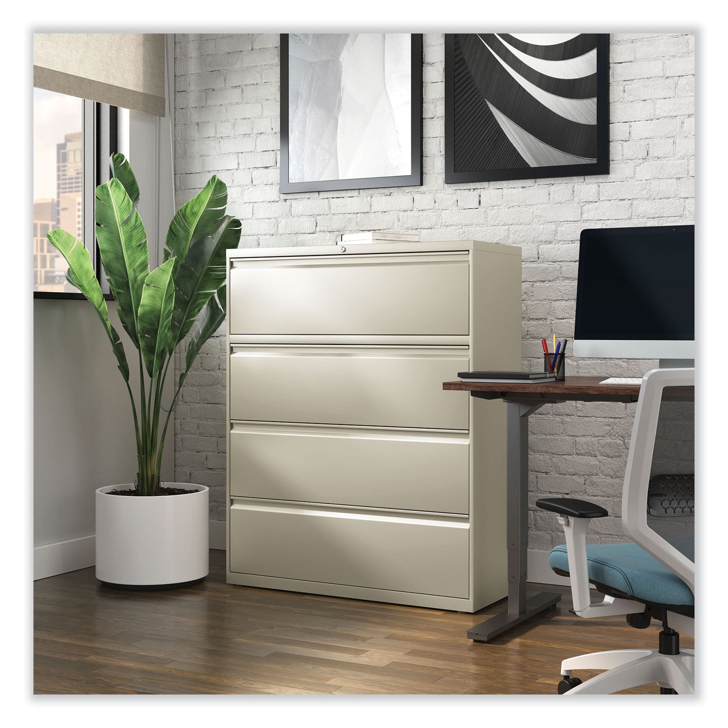 Alera® 4-Drawer Lateral File Cabinet - Legal/Letter Size - Putty Finish - 42