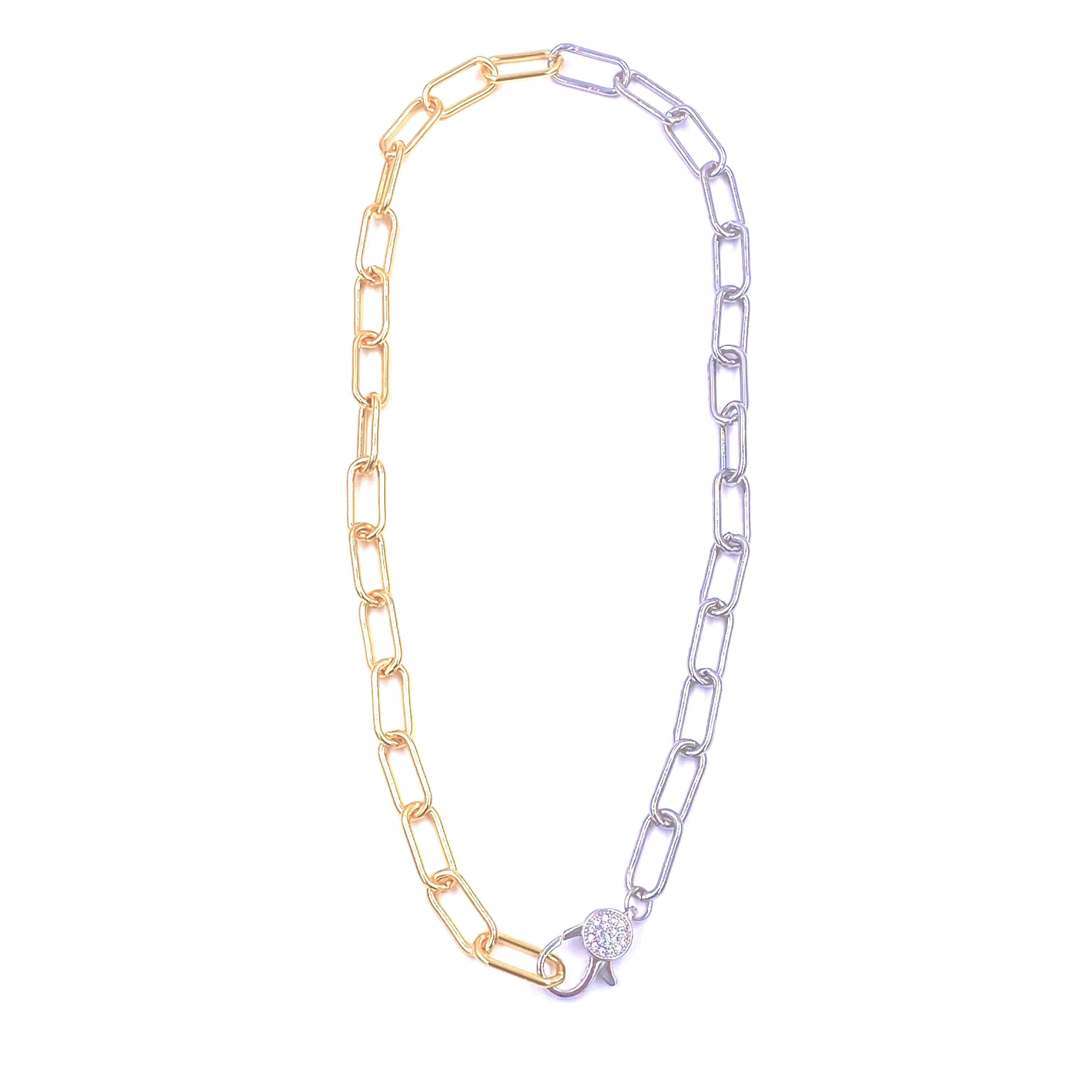 Ashley Gold Stainless Steel Gold Plated Mixed Metal CZ Lobster Clasp Link Necklace for Women - Elegant Layering Jewelry for Parties, Weddings & Everyday Wear