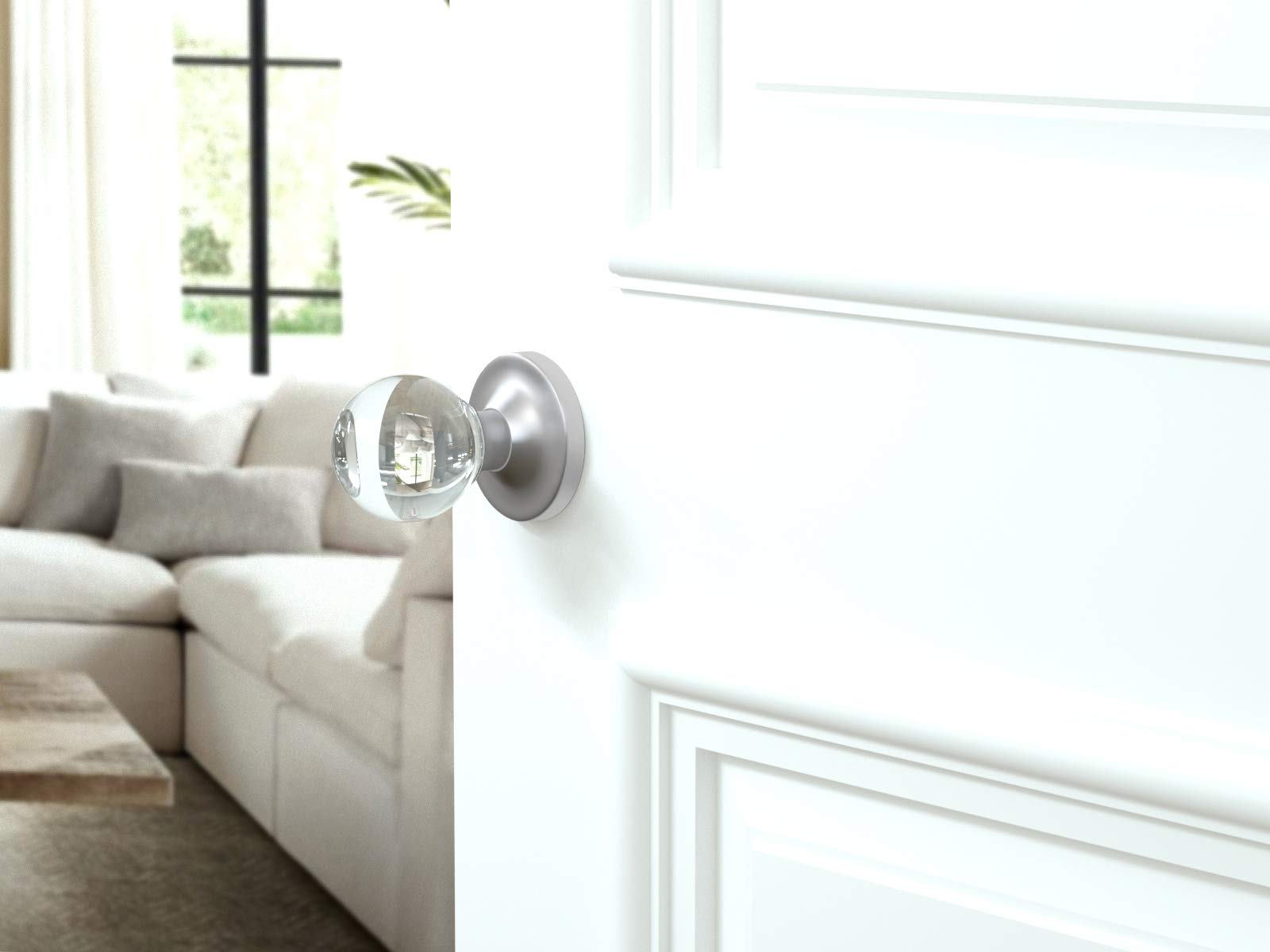 (7 Pack) Matte Chrome Privacy Round Ball Crystal Door Knobs with Round Rosette - Perfect for Bedroom, Bathroom & Closet Doors