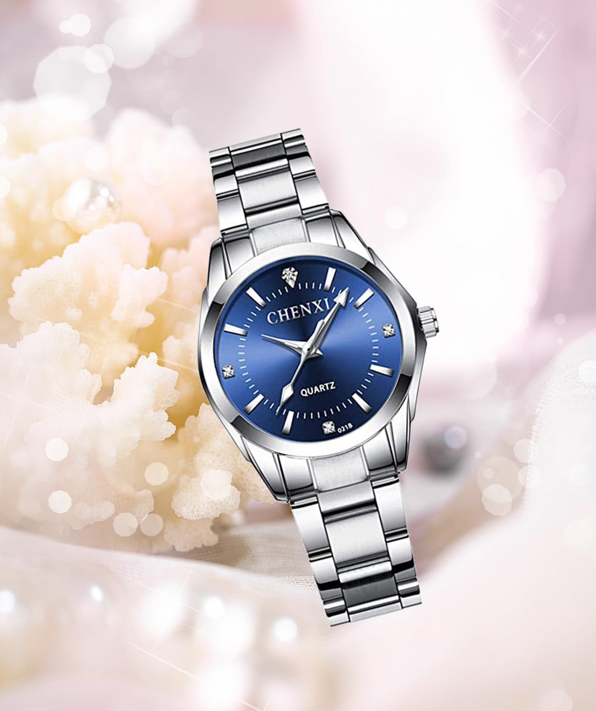 MASTOP Women's Silver Stainless Steel Watch - Waterproof, Luminous for Office & Evening Wear