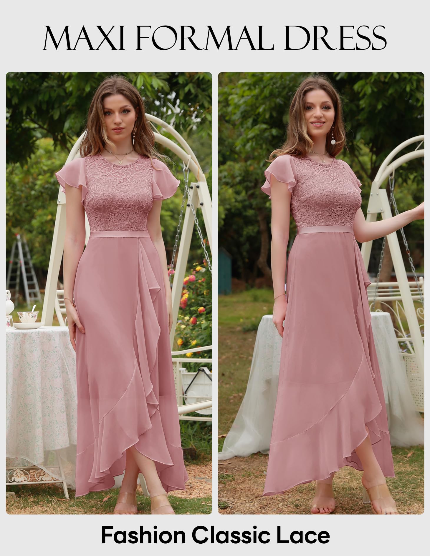 BeryLove Elegant Lace Long Prom Dress for Women - 2025 Wedding Guest Formal Cocktail Dress with Slit | Perfect for Evening Parties, Prom Nights & Special Occasions