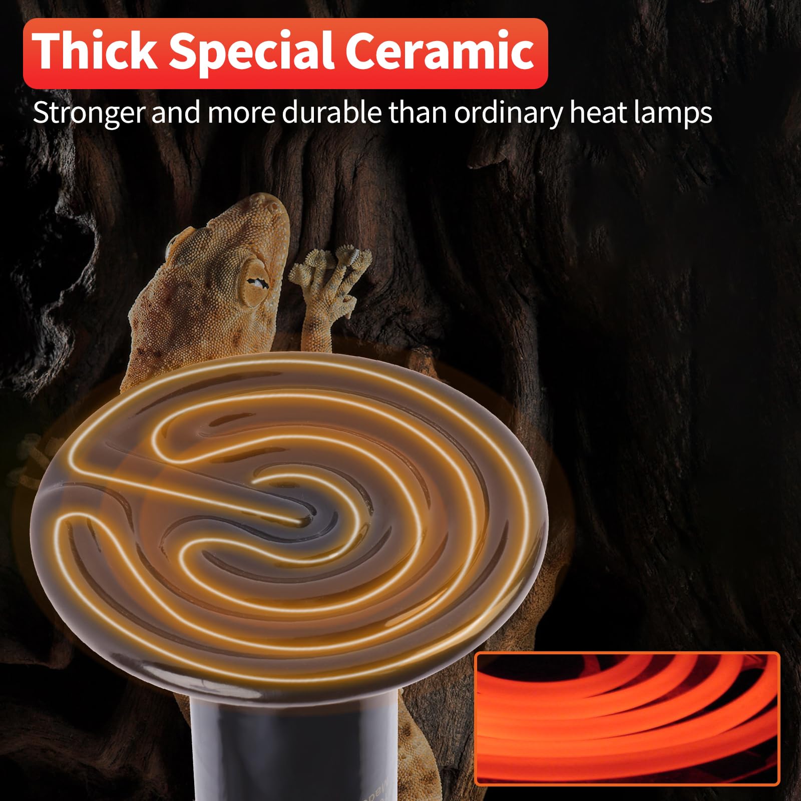 LUCKY HERP 100W Ceramic Heat Emitter Bulb - No Light Reptile Heat Lamp for Lizards, Turtles, Amphibians & Chicken Coops (1 Pack) | Ideal for Terrariums, Brooders & Pet Habitats