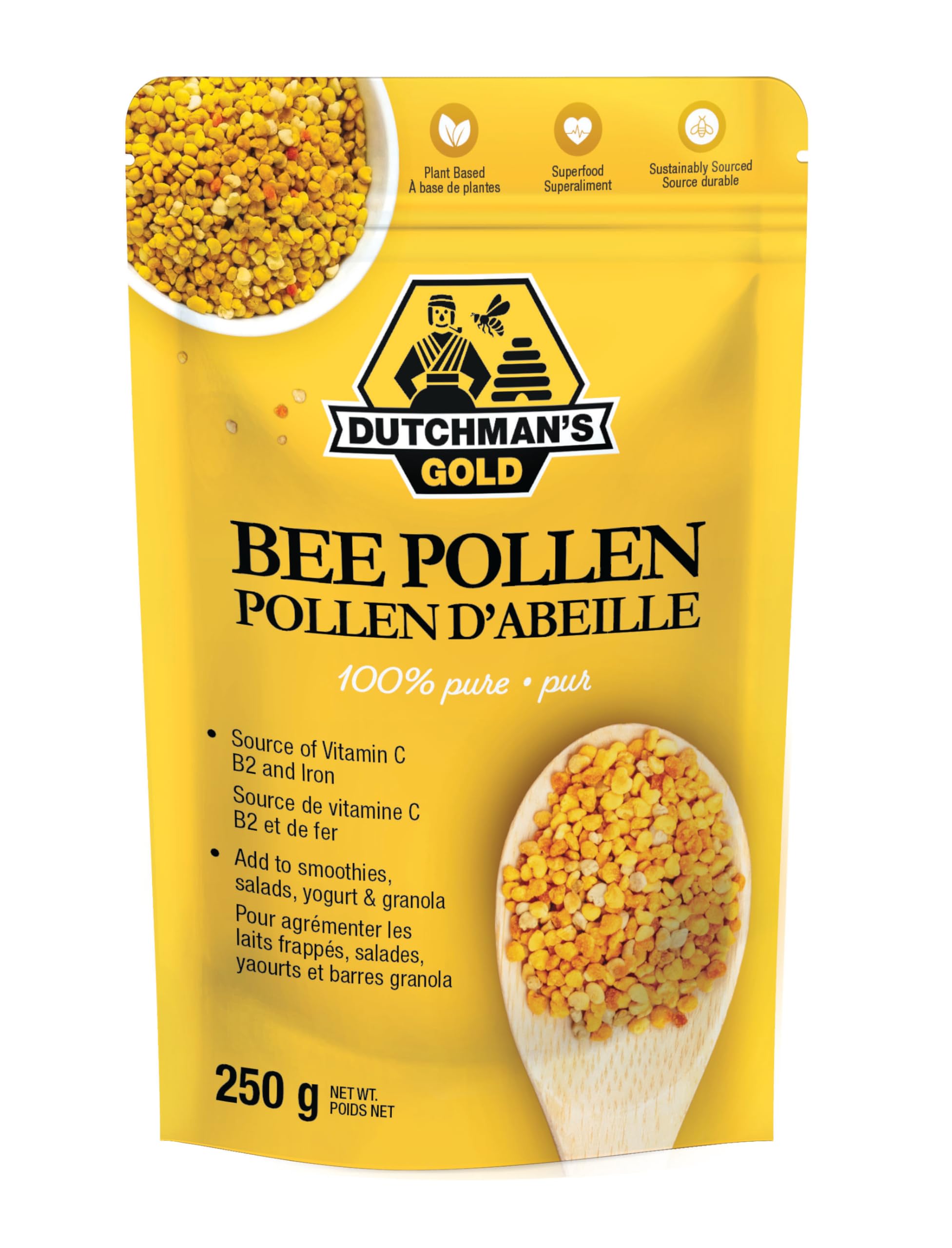 Dutchman's Gold Bee Pollen Granules (250g) - 100% Pure Dried Pollen Superfood - Rich in Vitamins, Minerals & Protein - Raw Unprocessed Natural Supplement - Boost Energy & Immunity - Perfect for Smoothies, Yogurt & Healthy Snacks