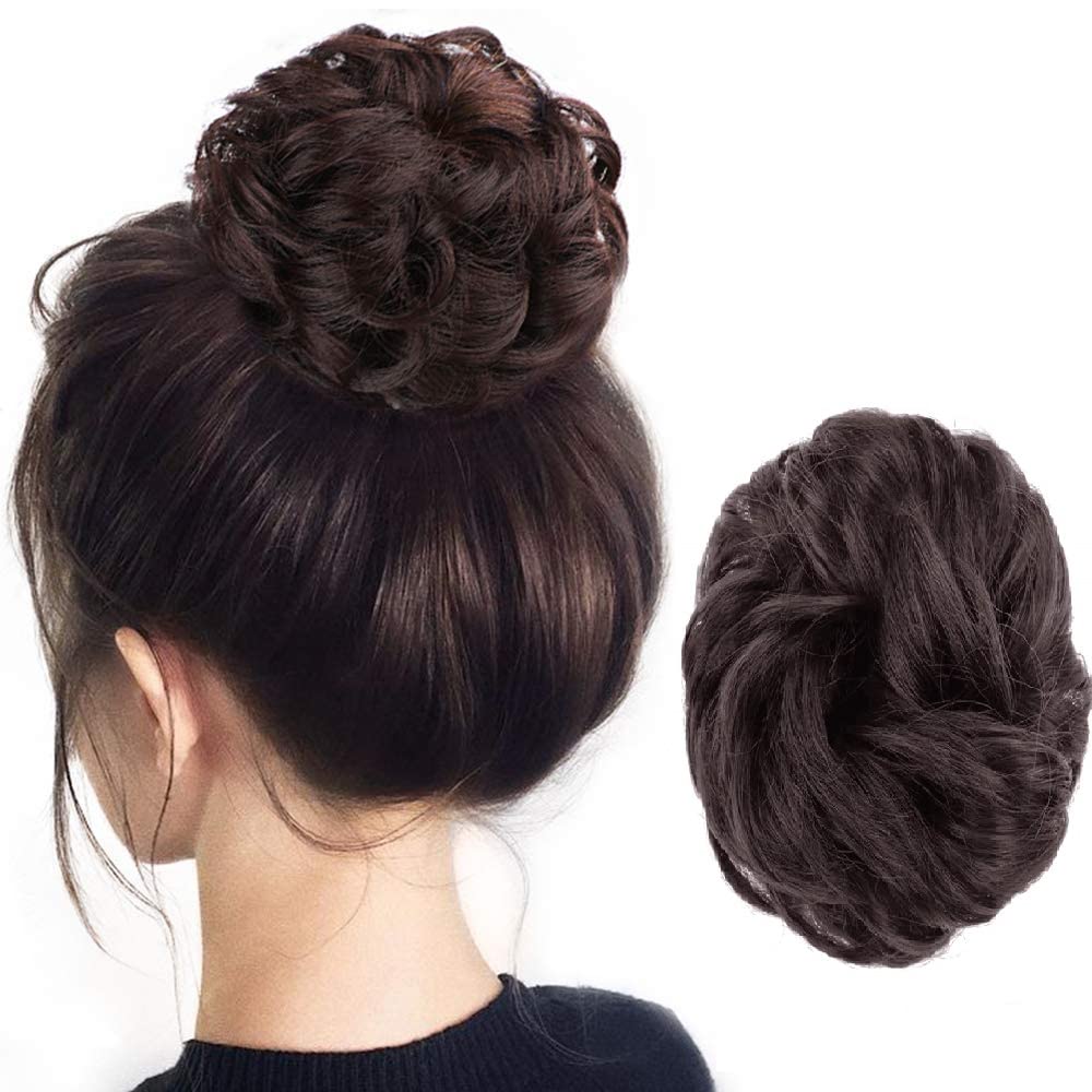 MoonEyes 1PC Messy Bun Hair Extension with Elastic Band - Synthetic Hair Scrunchy for Women & Girls (Brown) - Perfect for Quick Hairstyles, Workouts & Everyday Wear