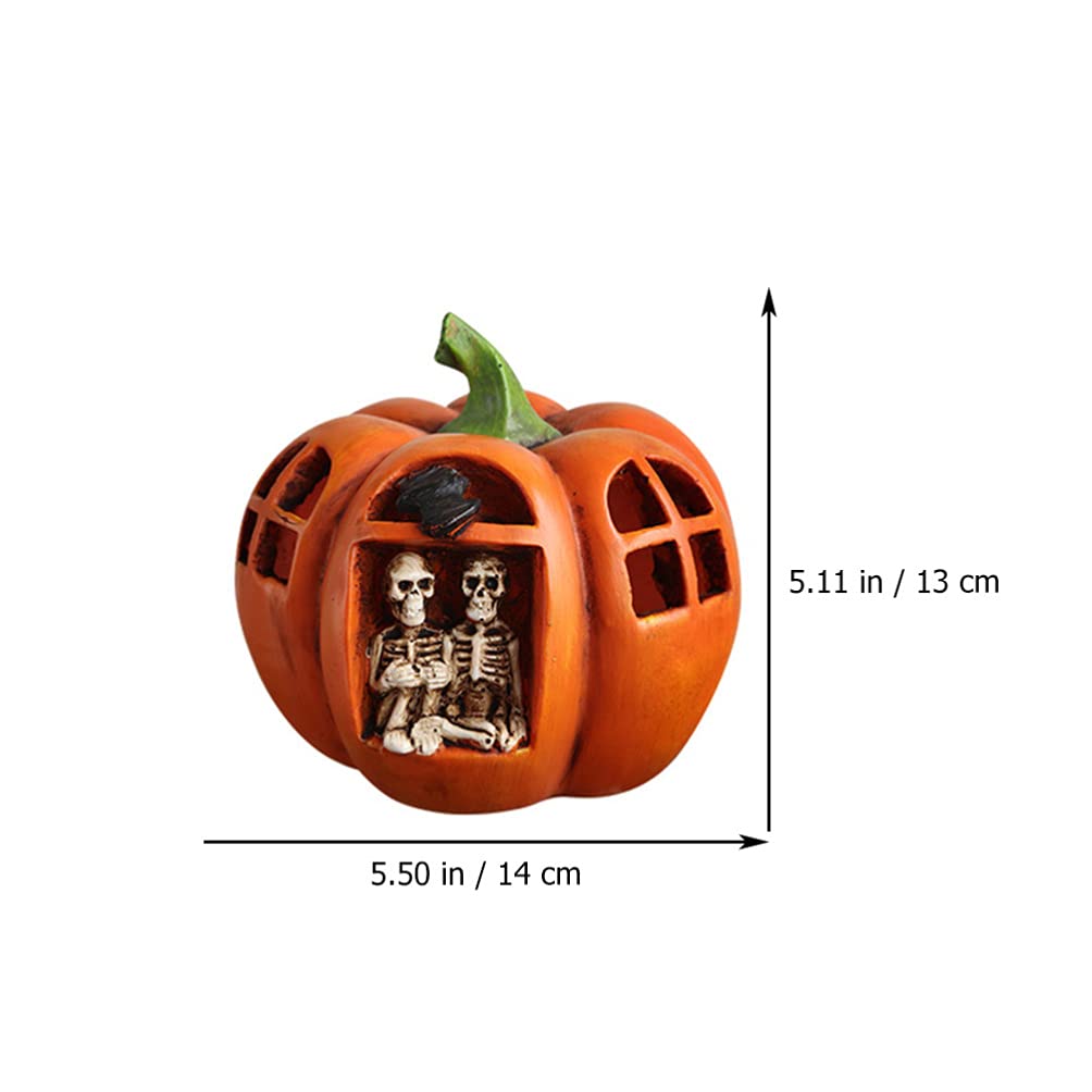 2pcs Halloween Pumpkin Table Lamp - Resin Jack-o-Lantern Night Light with Skull Design for Party Decor, Home & Office Halloween Decoration - Perfect for Spooky Atmosphere, Dinner Table Centerpiece & Holiday Lighting