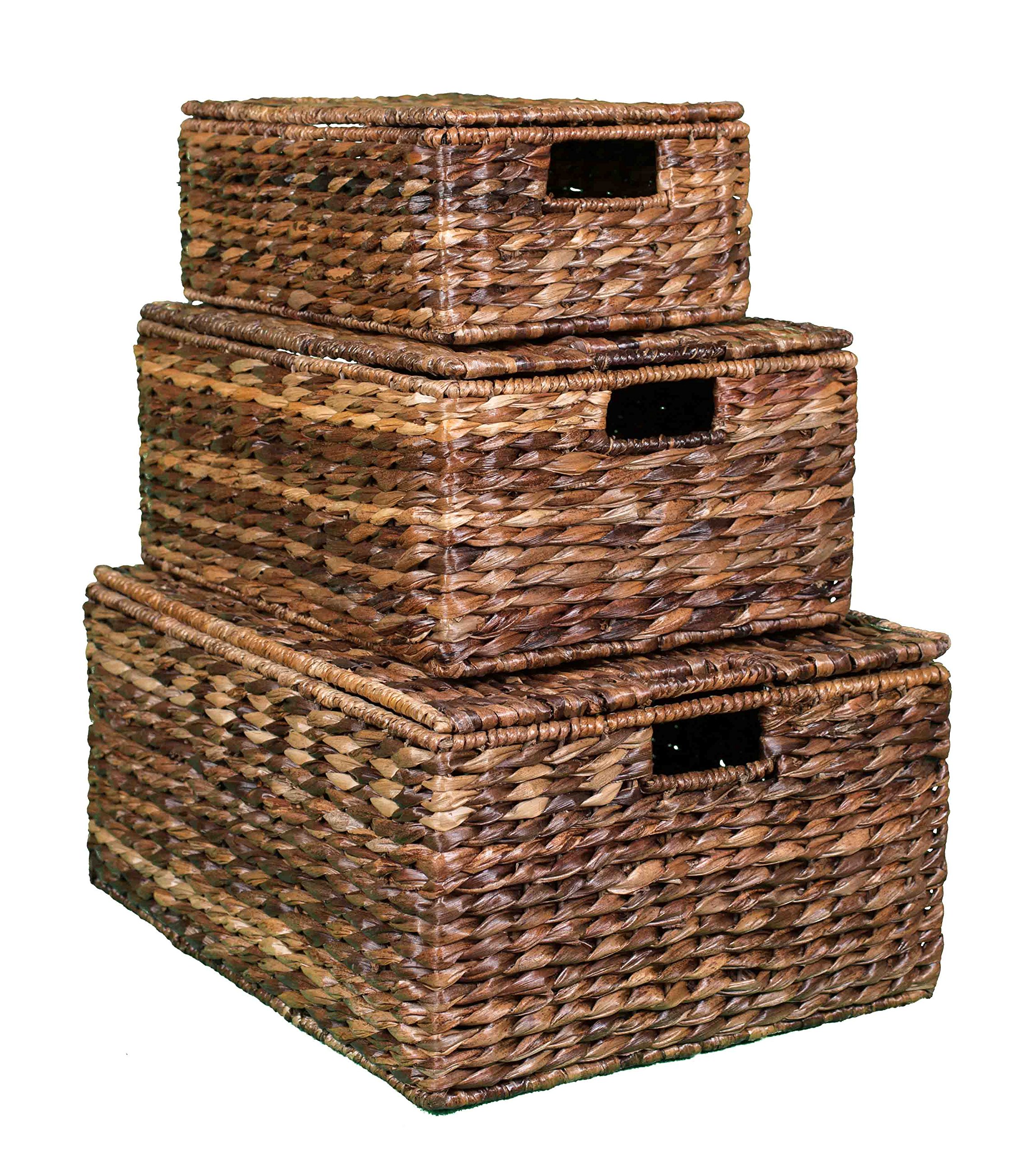 BIRDROCK HOME Set of 3 Handwoven Abaca Nesting Baskets with Handles - Natural Storage Organizer for Towels, Clothes, Toys & Home Decor | Perfect for Living Room, Bedroom, Nursery, Office & Bathroom Organization