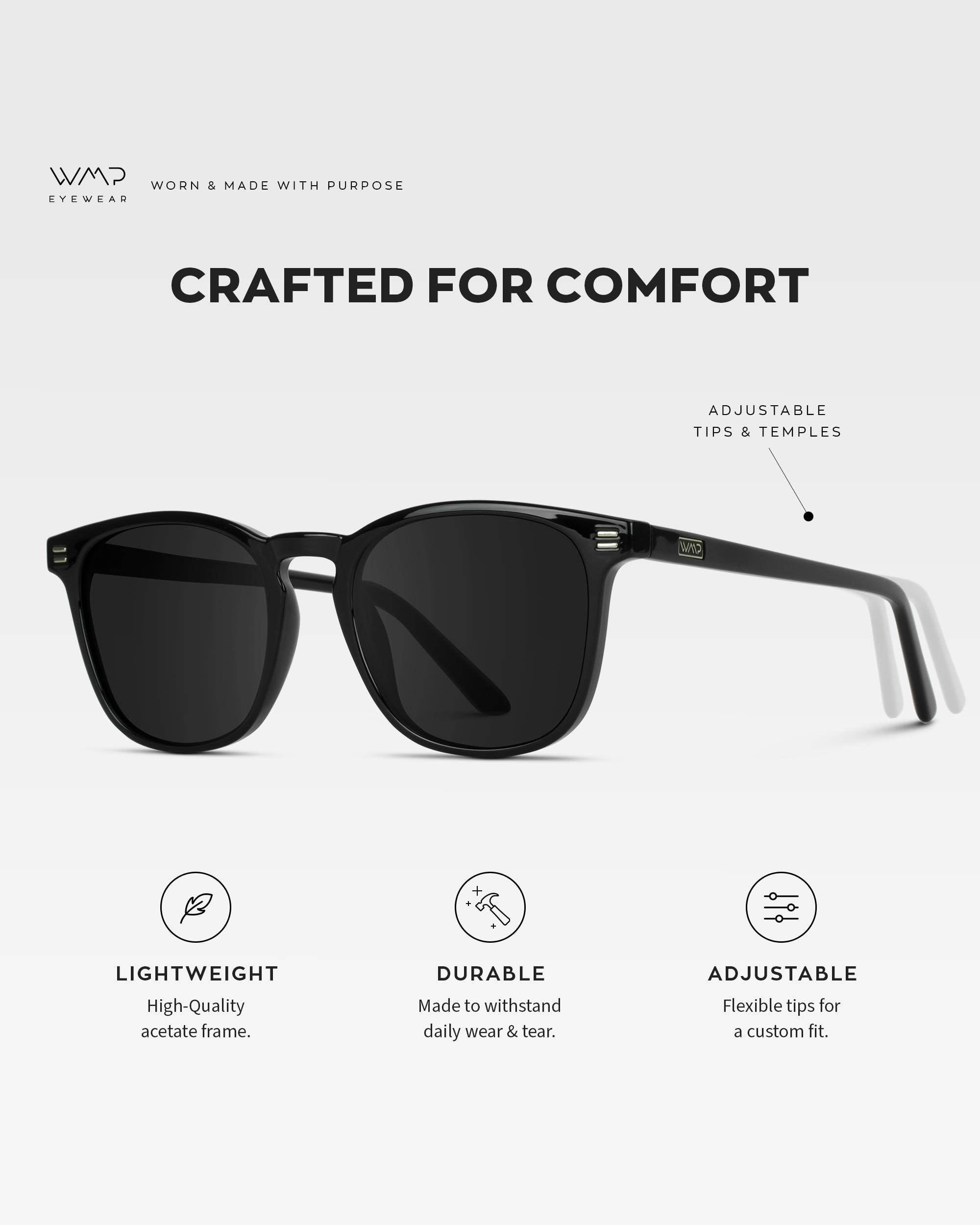 WMP Eyewear - Polarized Modern Rounded Square Sunglasses for Men | UV Protection & Anti-Glare | Perfect for Driving, Outdoor Sports & Beach Vacations