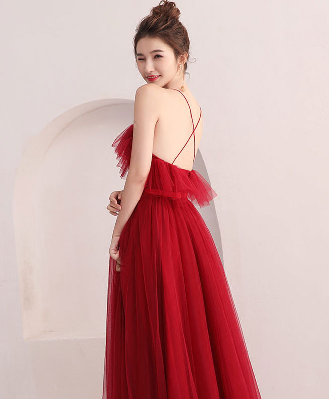 Elegant Burgundy Tulle Long Prom Dress for Women - Formal Evening Gown for Homecoming, Ball, Wedding & Special Occasions