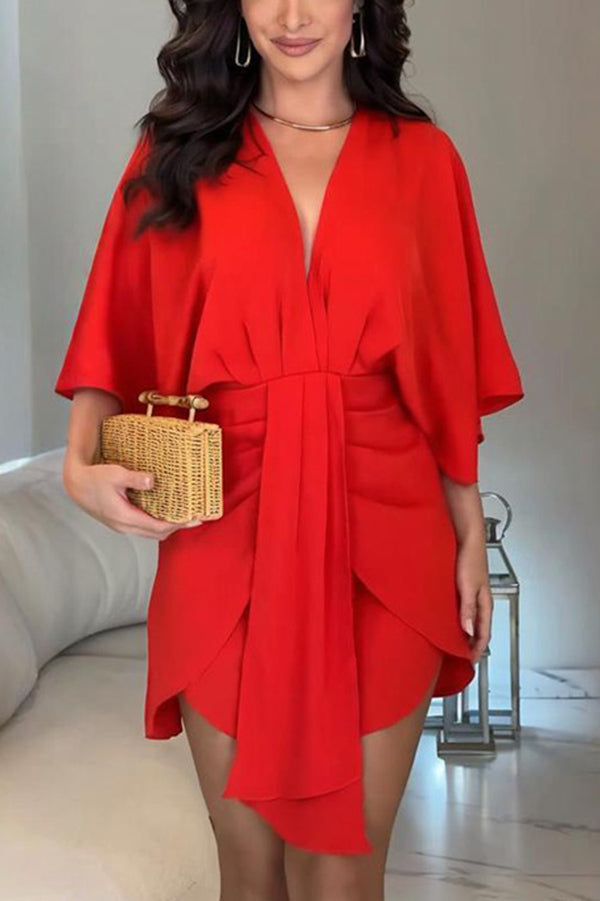 Stylish Solid Color V-Neck Half Sleeve Casual Mini Dress for Women | Summer Fashion, Beach Wear & Party Outfit