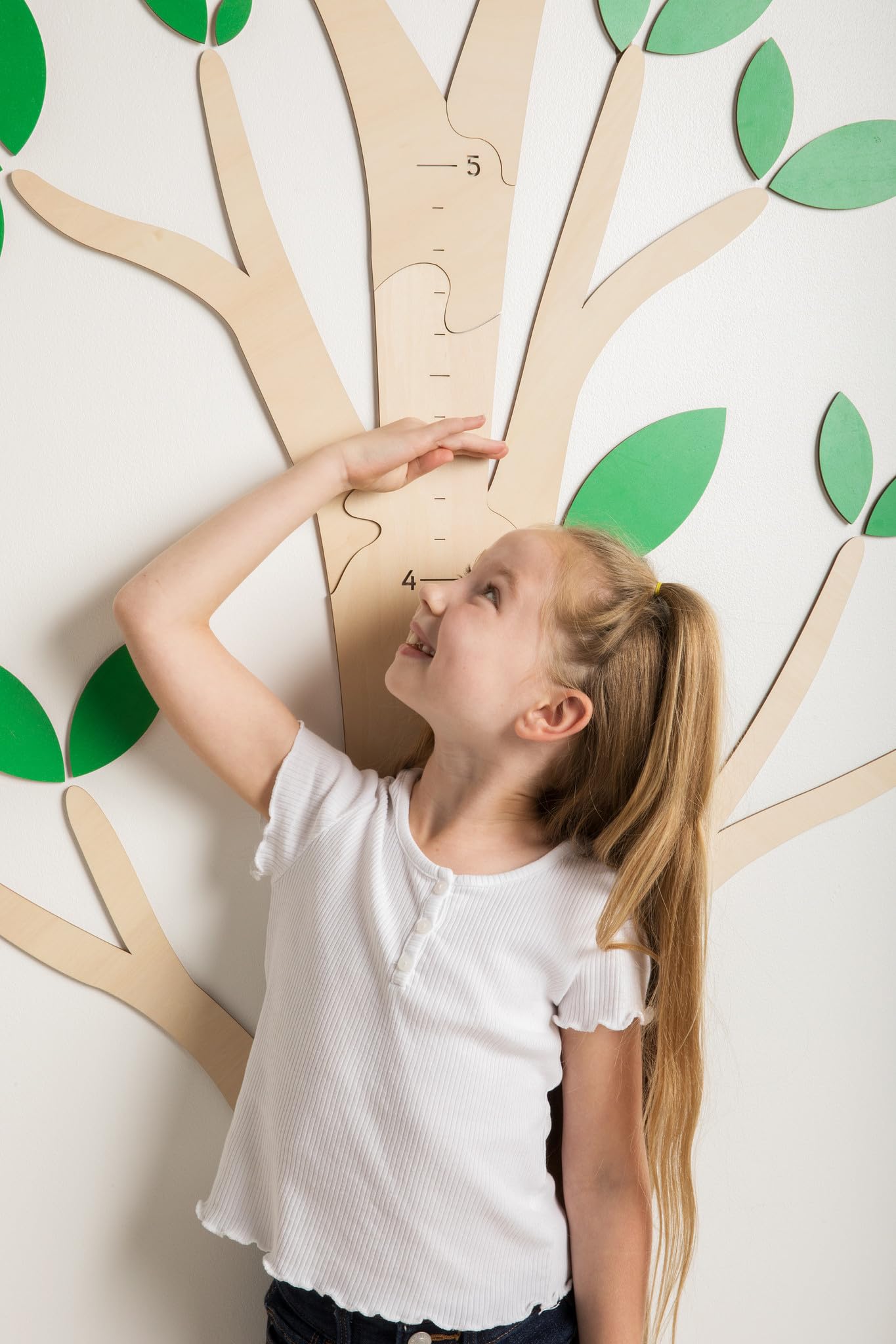 Wooden Tree Growth Chart for Kids - Nursery & Playroom Wall Decor