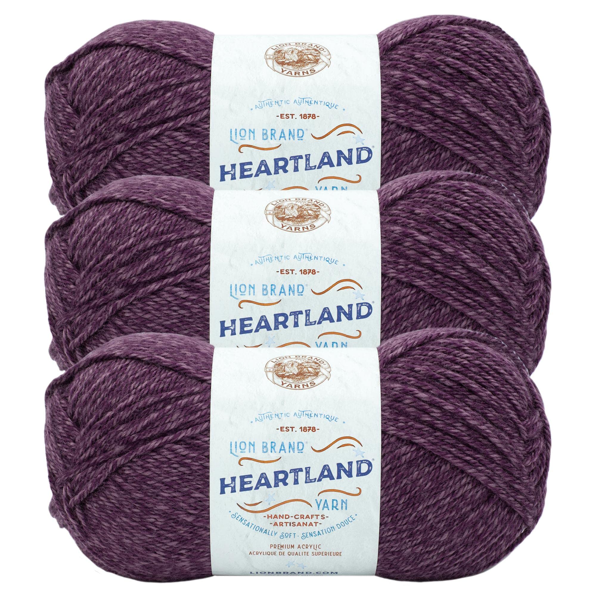 Lion Brand Yarn Heartland Worsted-Weight Knitting & Crocheting Yarn - 3 Pack (New River Gorge) - Perfect for Blankets, Scarves, and DIY Craft Projects