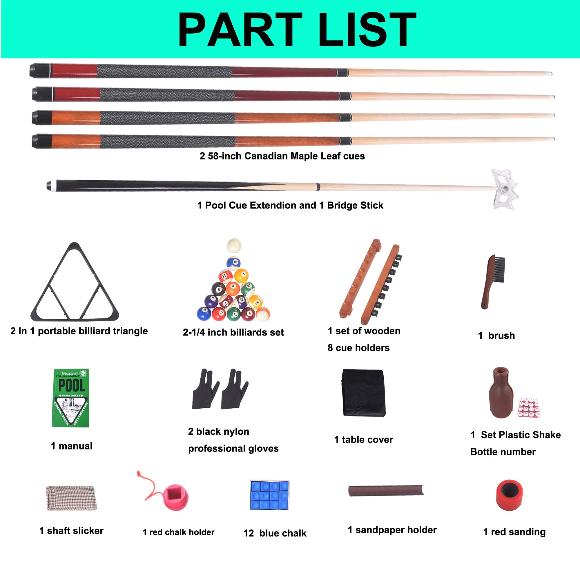 Premium Billiard Accessory Kit Set - Complete Pool Table Accessories with Cue Rack, Triangle, Chalk & More | Perfect for Home Game Rooms, Bars & Professional Pool Halls