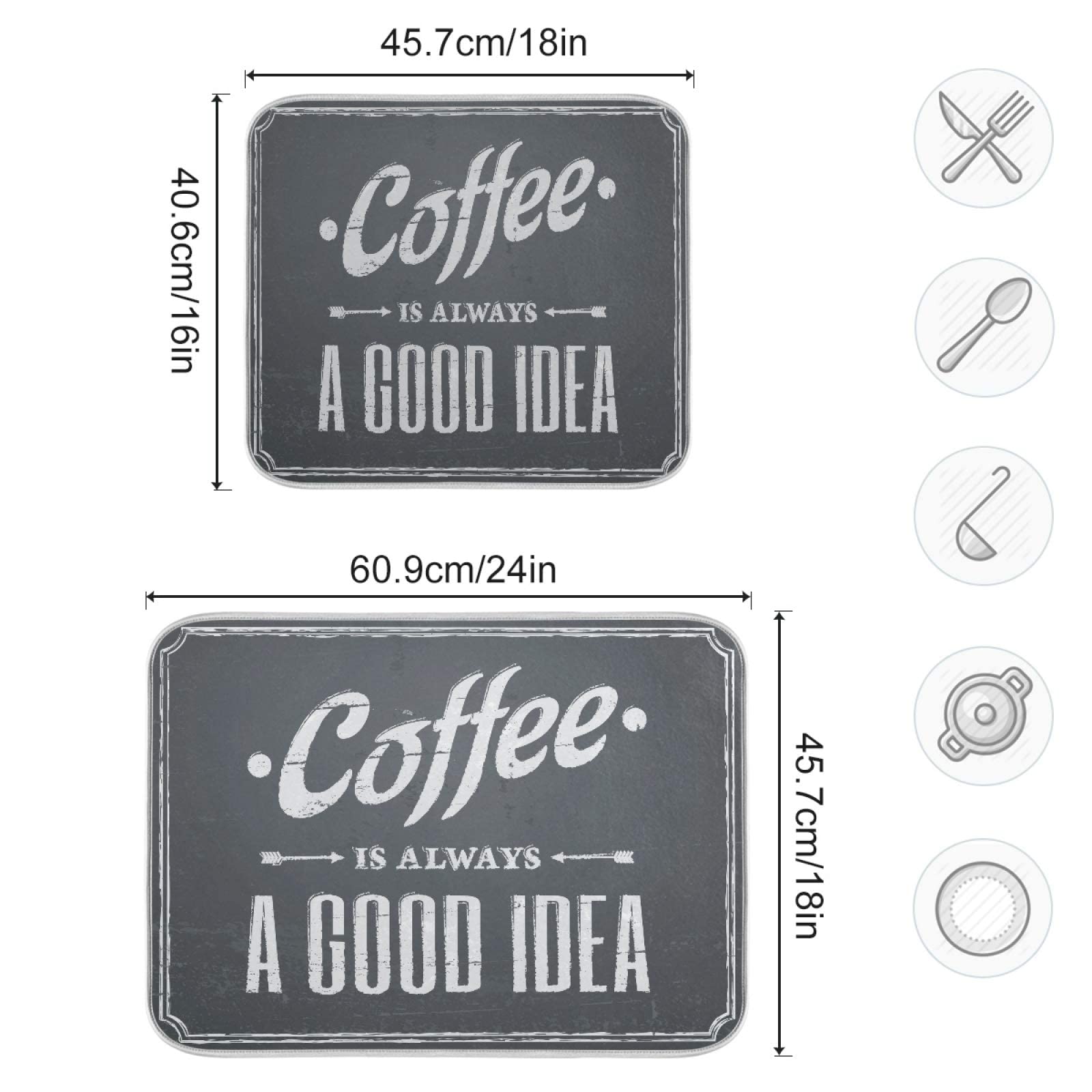 Premium Absorbent Reversible Coffee Bar Mat - XL 18x24 Inch Non-Slip Countertop Protector for Coffee Makers & Espresso Machines - Perfect for Home Kitchen, Office Breakroom & Cafe Use