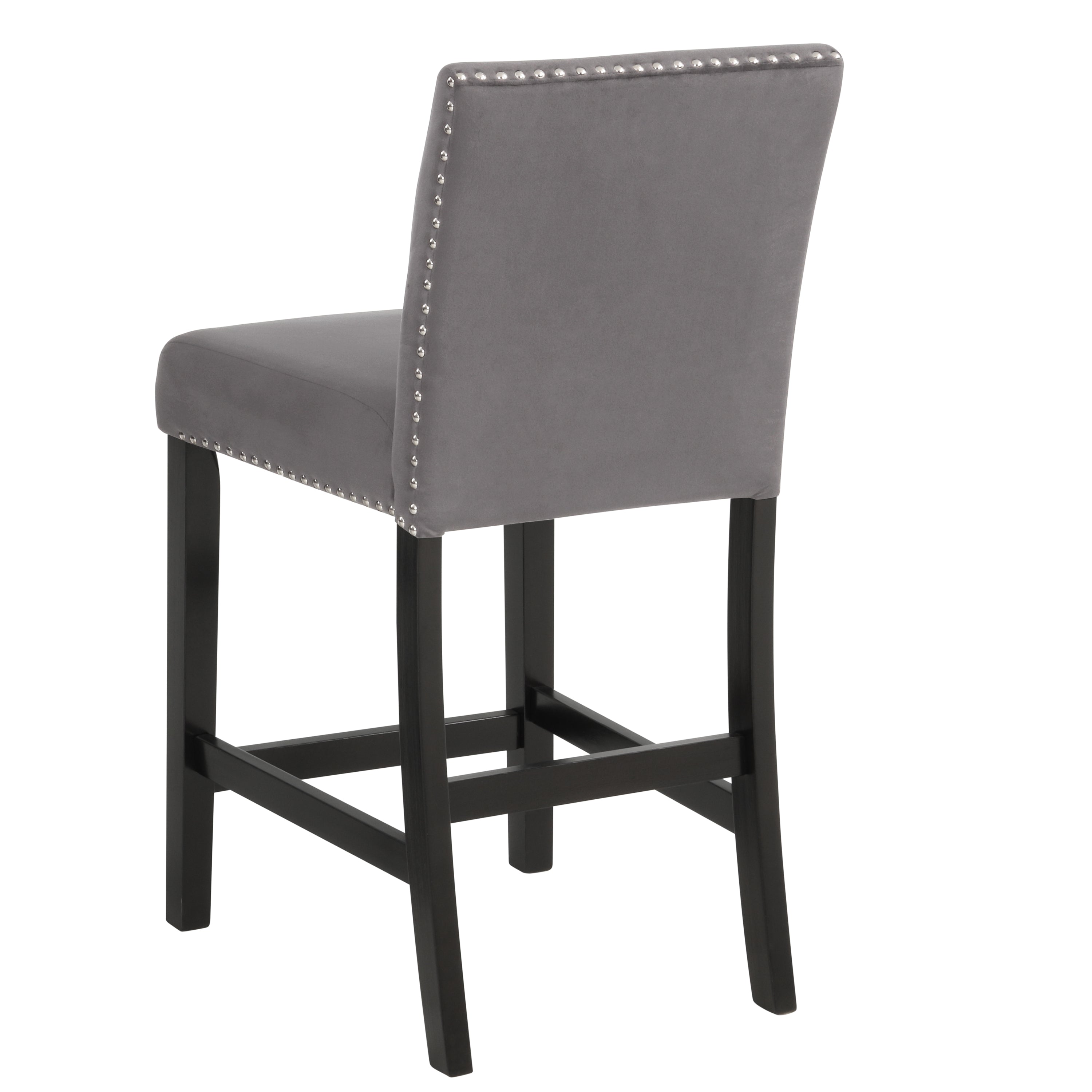 Modern Velvet Counter Stools with Nailhead Trim - Set of 2, Gray - Perfect for Kitchen Islands, Breakfast Bars & Home Decor