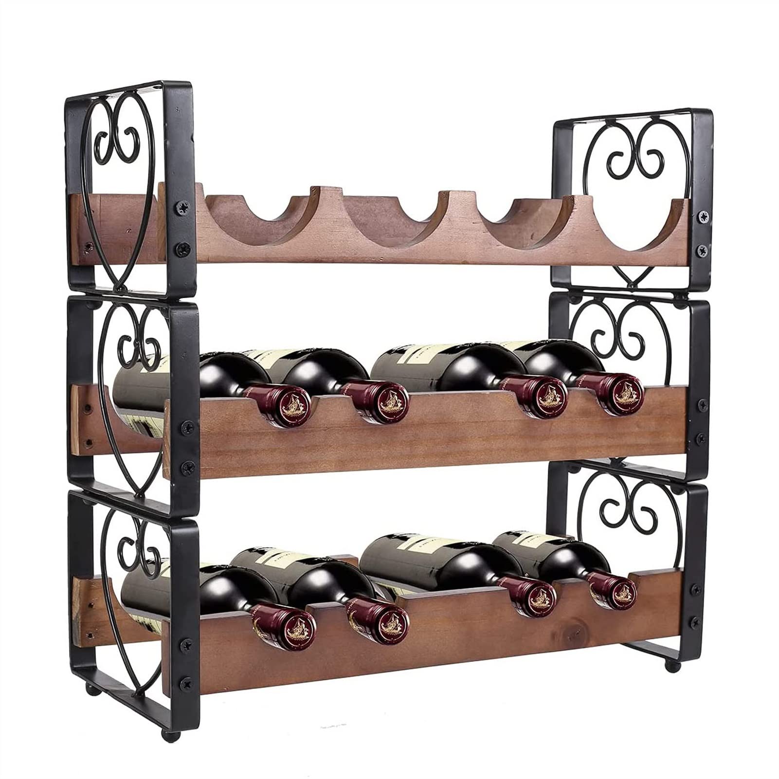 3 Tier Stackable Wine Rack - Countertop Cabinet Wine Holder Organizer for 12 Bottles - Space Saving Storage Shelf for Kitchen, Pantry, Bar & Dining Room - Perfect for Wine Lovers & Home Entertaining