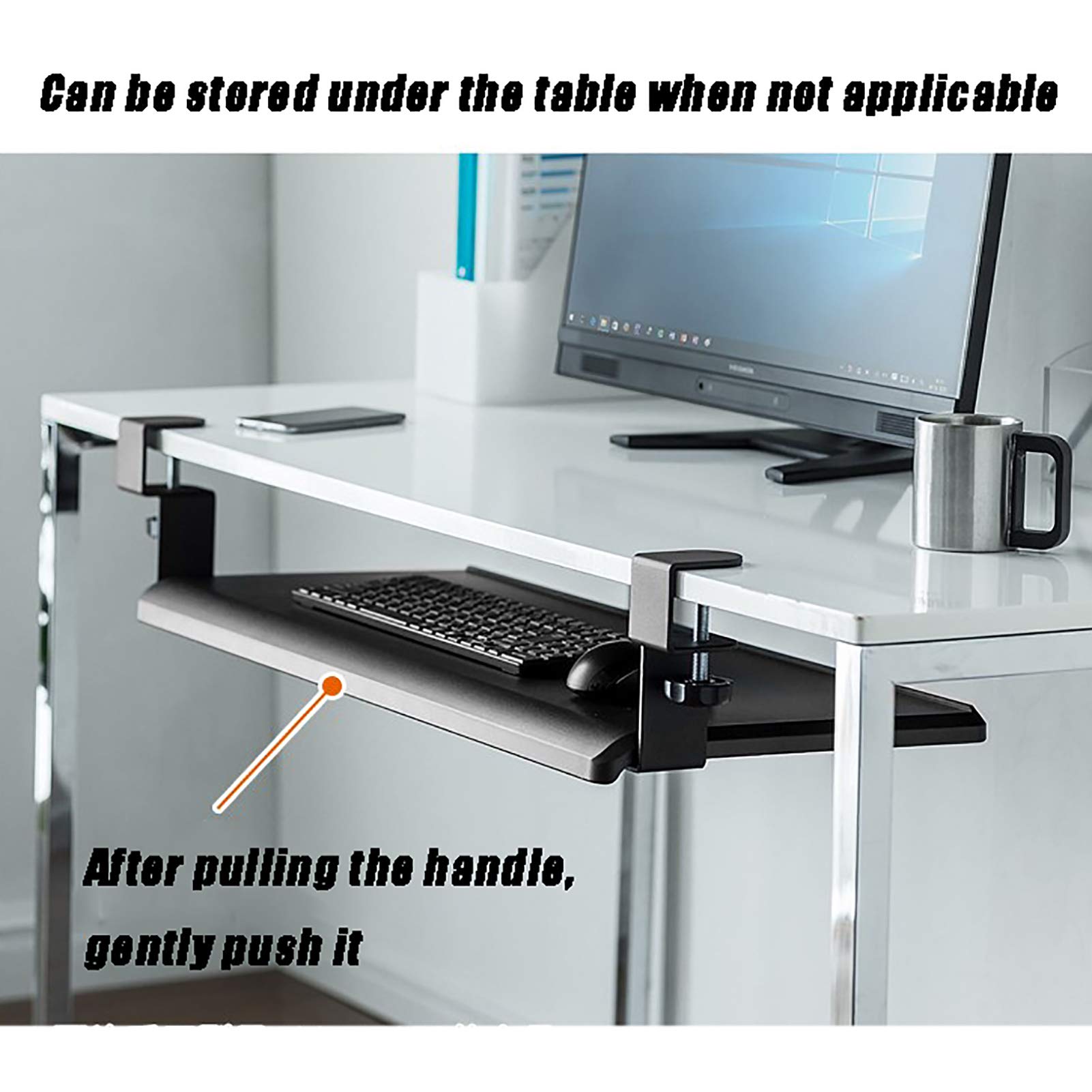 Ergonomic Under Desk Keyboard Tray with Clamp & Smooth Sliding Mechanism - Adjustable Height for Typing, Gaming & Office Work - Perfect for Home Office, Gaming Setup & Workspace Organization