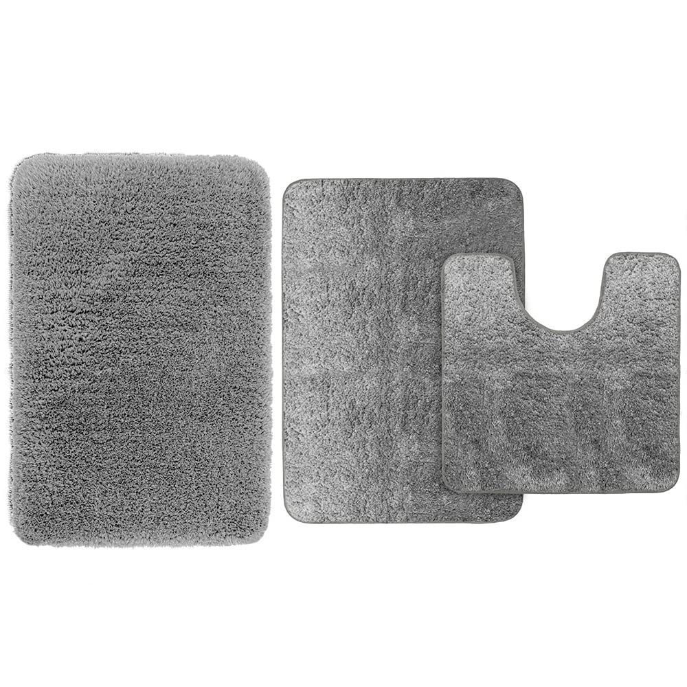 Premium Gorilla Grip Bath Rug Set - 24x17 Gray Bath Mat & 30x20 Contour Toilet Mat Bundle | Non-Slip, Absorbent & Quick-Dry Bathroom Floor Mats for Safety & Comfort | Perfect for Bathroom, Shower & Vanity Areas