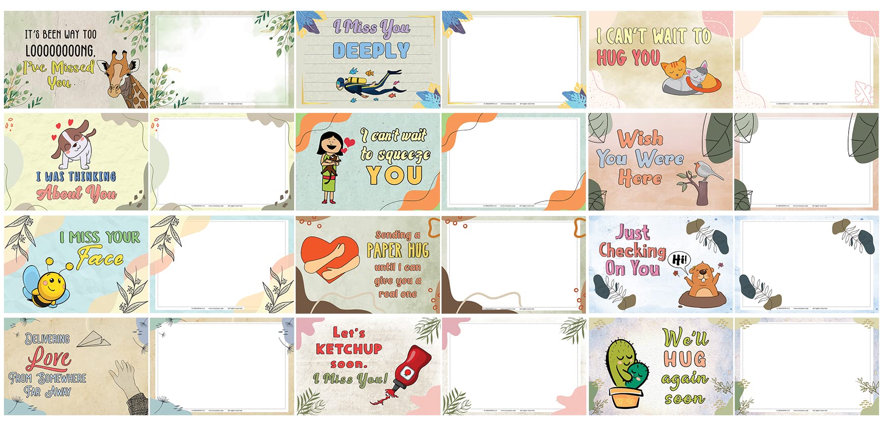 I Miss You Postcards - 60 Unique Greeting Cards for Adults & Professionals | Perfect Gift for Loved Ones
