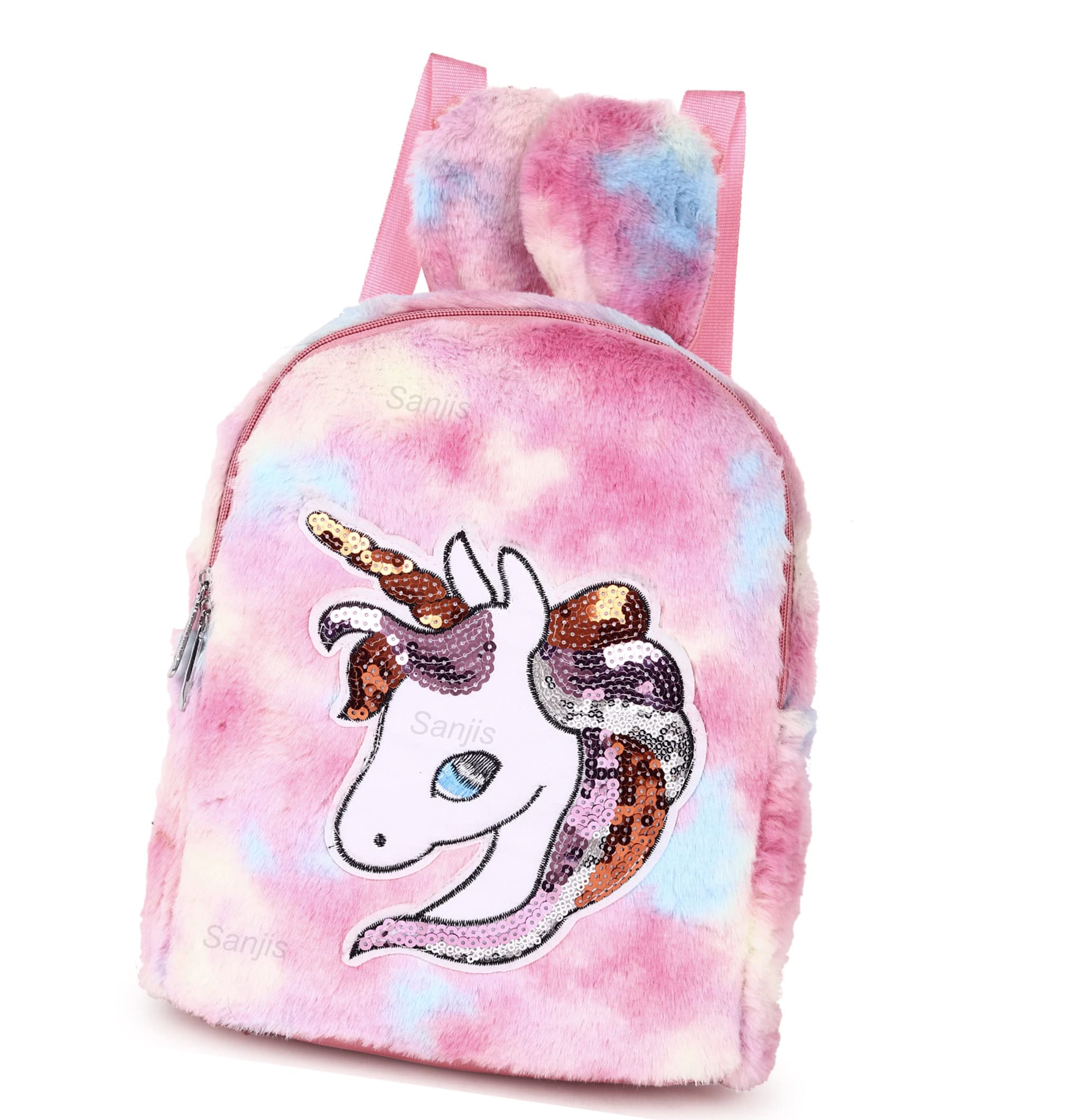 Sanjis Enterprise Plush Cute Furry Rainbow Backpack for Girls - Soft School Bag, Travel Backpack, Shoulder Bag, Picnic & Gift | Perfect for School, Travel, Outdoor Adventures & Daily Use
