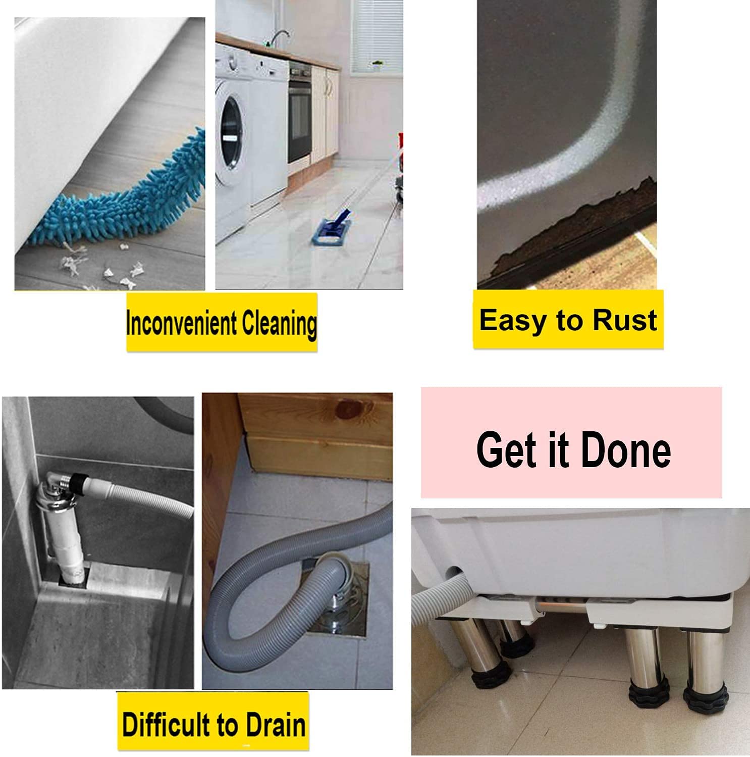 Adjustable Refrigerator & Washing Machine Stand - 29-32cm Height, 43-65cm Width - Heavy Duty Appliance Base with 4 Legs - Perfect for Laundry Room, Kitchen & Outdoor AC Units - Also Works as Plant Stand for Pots & Flower Containers