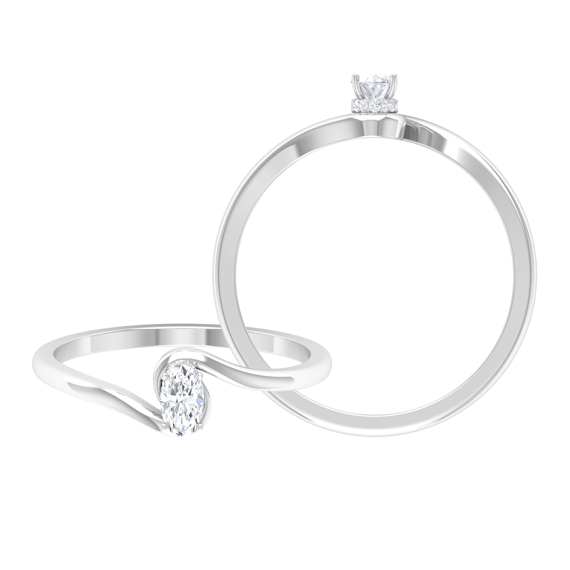 1/2 CT Oval Cut Diamond Solitaire Ring - 14K Solid Gold Certified Diamond Promise Ring for Women | Elegant Engagement, Wedding & Anniversary Jewelry Gift