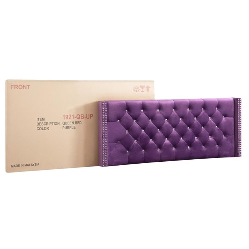 Glory Furniture Julie Velvet Upholstered Full Size Bed Frame in Purple - Luxurious Bedroom Furniture for Master & Guest Rooms