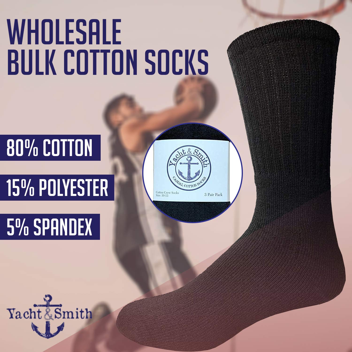 Yacht & Smith Bulk Men's Crew Socks - 12-Pack Cotton Big & Tall Plus Size Socks (Size 13-16) for Work, Sports & Everyday Comfort