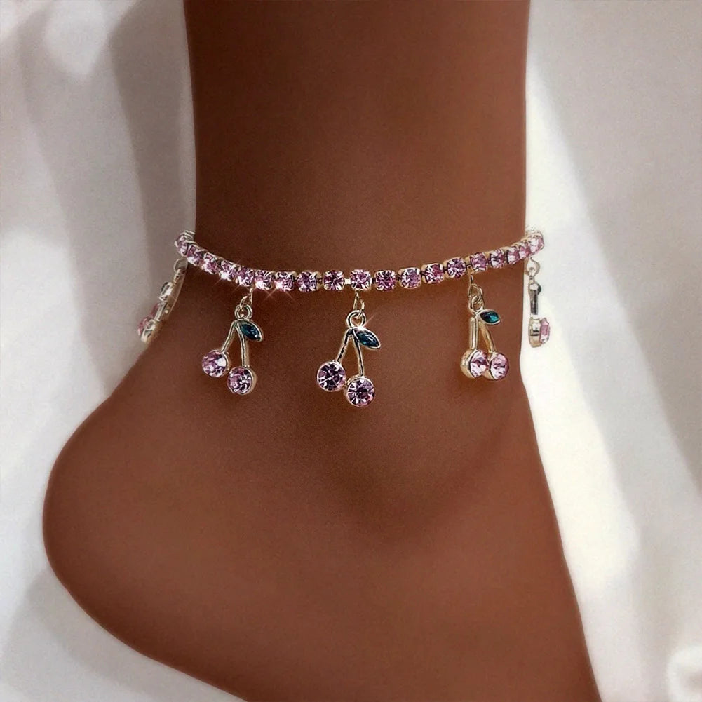 Crystal Fruit Anklets for Women - Fashionable Beaded Ankle Bracelet with Natural Stones - Perfect for Summer, Beach, Boho Style & Festival Accessories