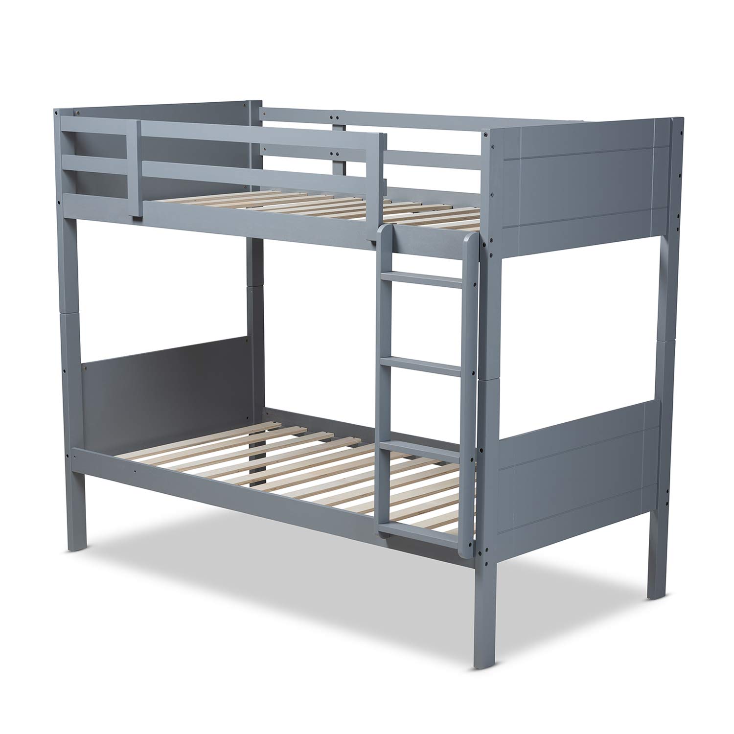 Baxton Studio Elsie Modern Twin Bunk Bed - Grey Wood Finish, Space-Saving Kids Bedroom Furniture for Small Rooms & Shared Spaces