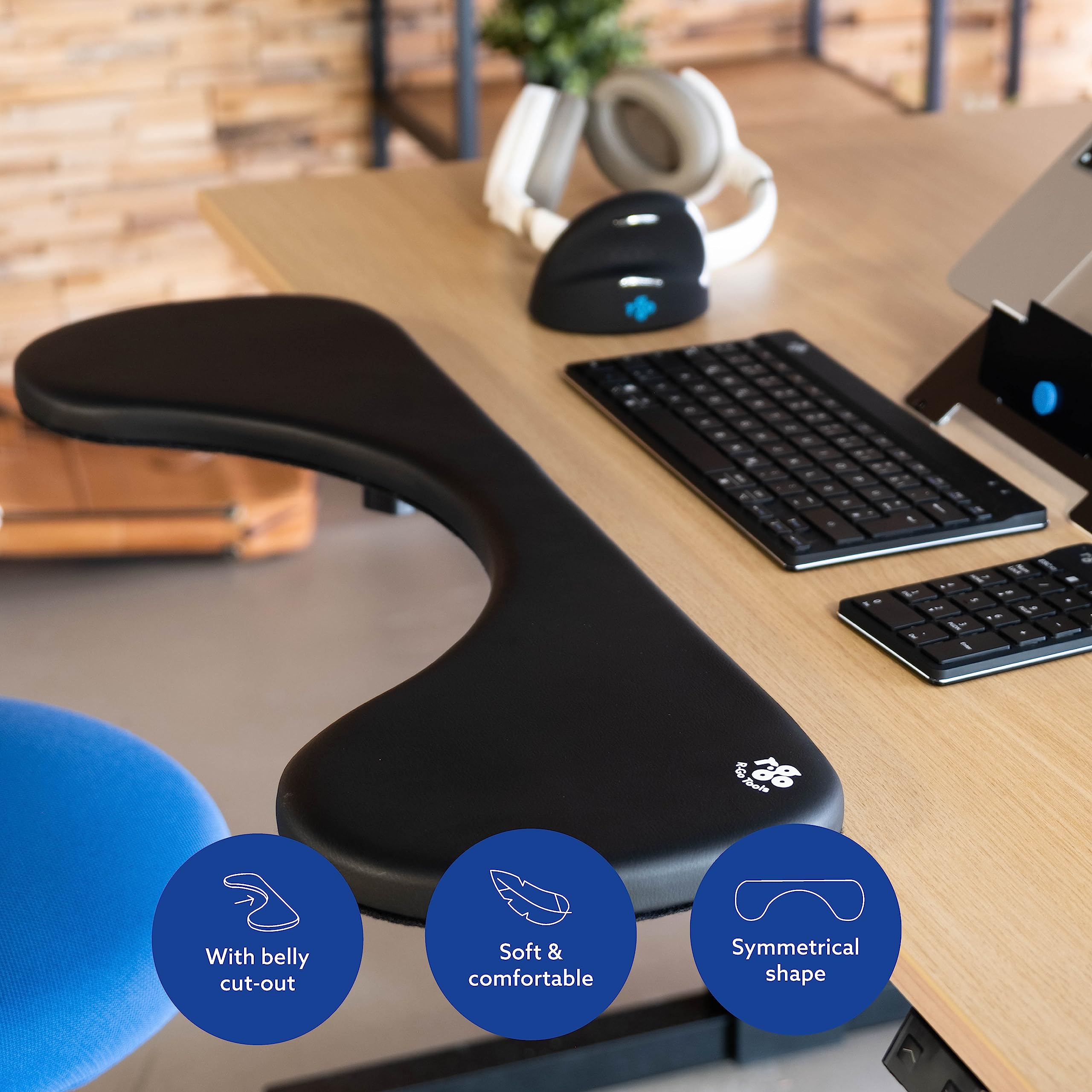 Ergonomic R-Go Arm Rest for Desk - Adjustable Wrist & Elbow Support with Soft Sponge Padding - Pain Relief Keyboard Tray for Office & Home Workspace - Easy Clamp-On Design (Black) | Perfect for Typing, Gaming & Computer Work