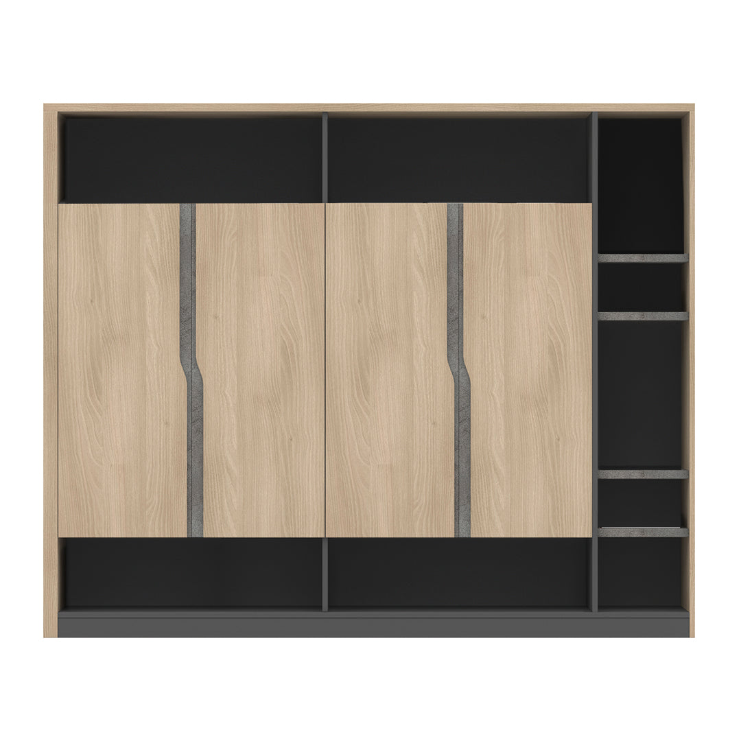 Baxter 190cm Acacia Wood & Carbon Grey Display Cabinet - Modern Glass Door Storage for Living Room, Dining Room, or Office Decor
