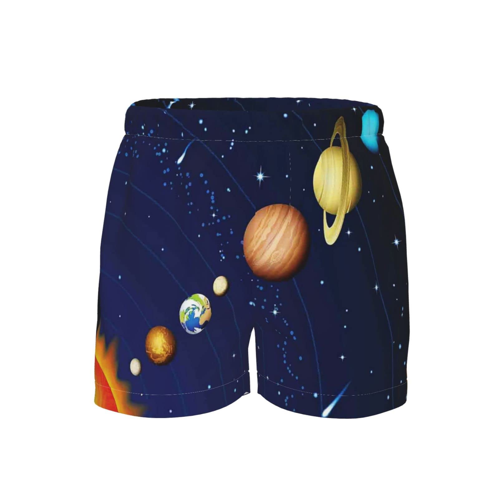 Boys Swim Trunks with Solar System Planets Print - Quick Dry Beach Board Shorts for Swimming, Surfing & Summer Vacations