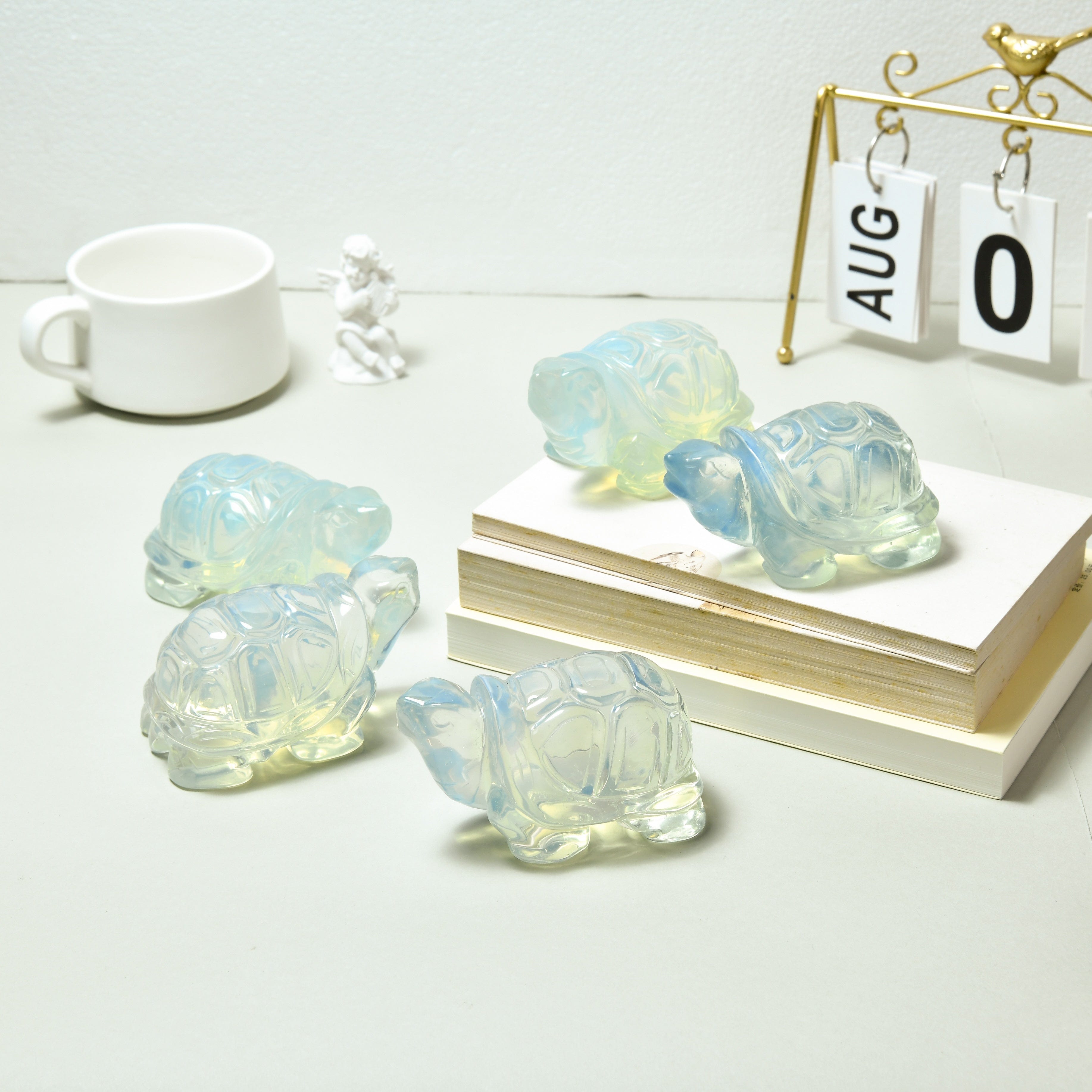 4PCS Opalite Moonstone Turtle Carving - Handmade Gemstone Sculpture for Home Decor, Meditation & Spiritual Healing