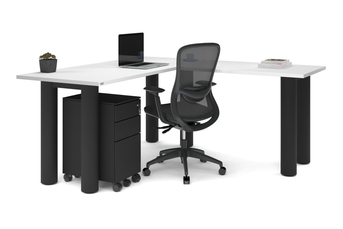 L-Shaped Corner Office Desk with Quadro Cylinder Legs - 1600L x 1700W - Modern Ergonomic Workstation for Home Office & Small Spaces