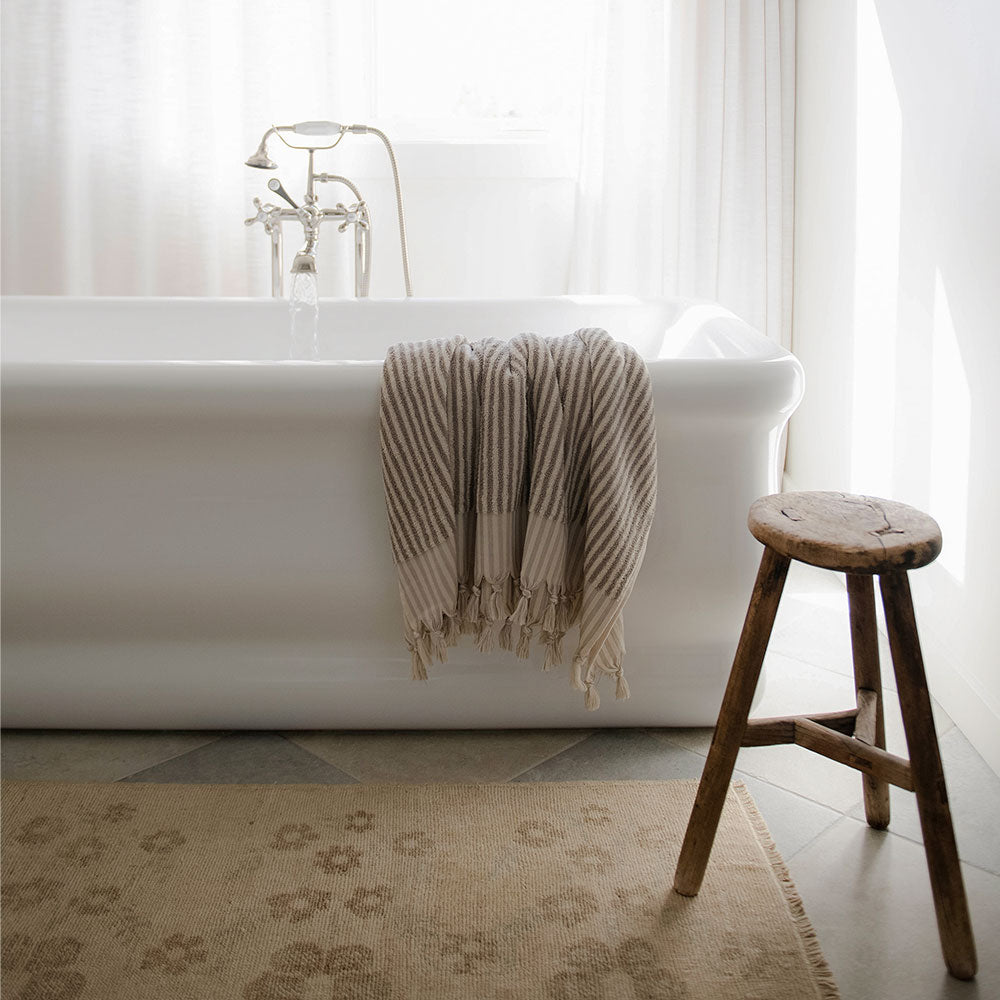 Premium Handwoven Turkish Cotton Bath Towel - Soft, Absorbent & Quick-Drying - Taupe Striped Design - Perfect for Spa, Beach & Luxury Bathrooms